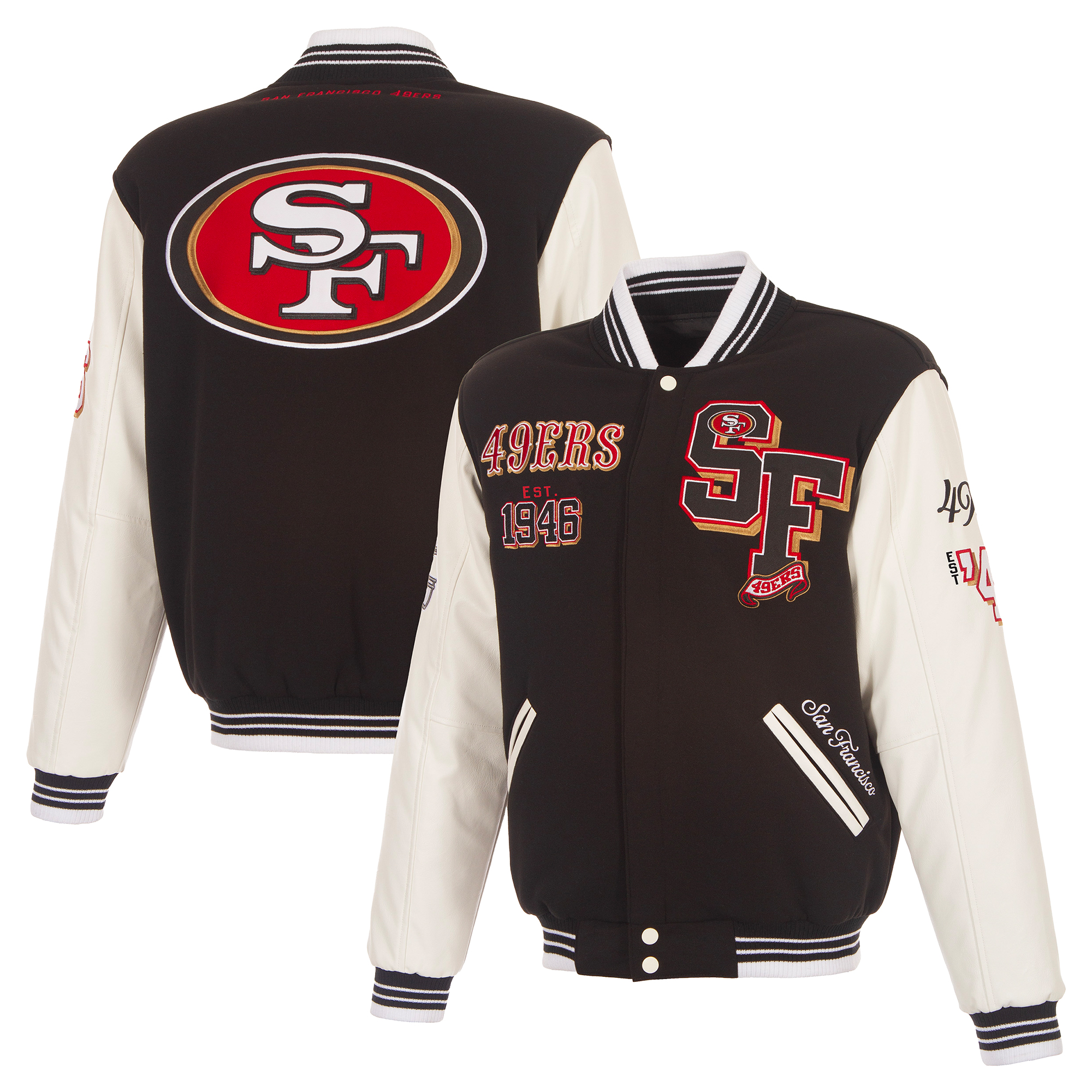 Men's JH Design Black San Francisco 49ers Reversible Fleece Full Snap Jacket