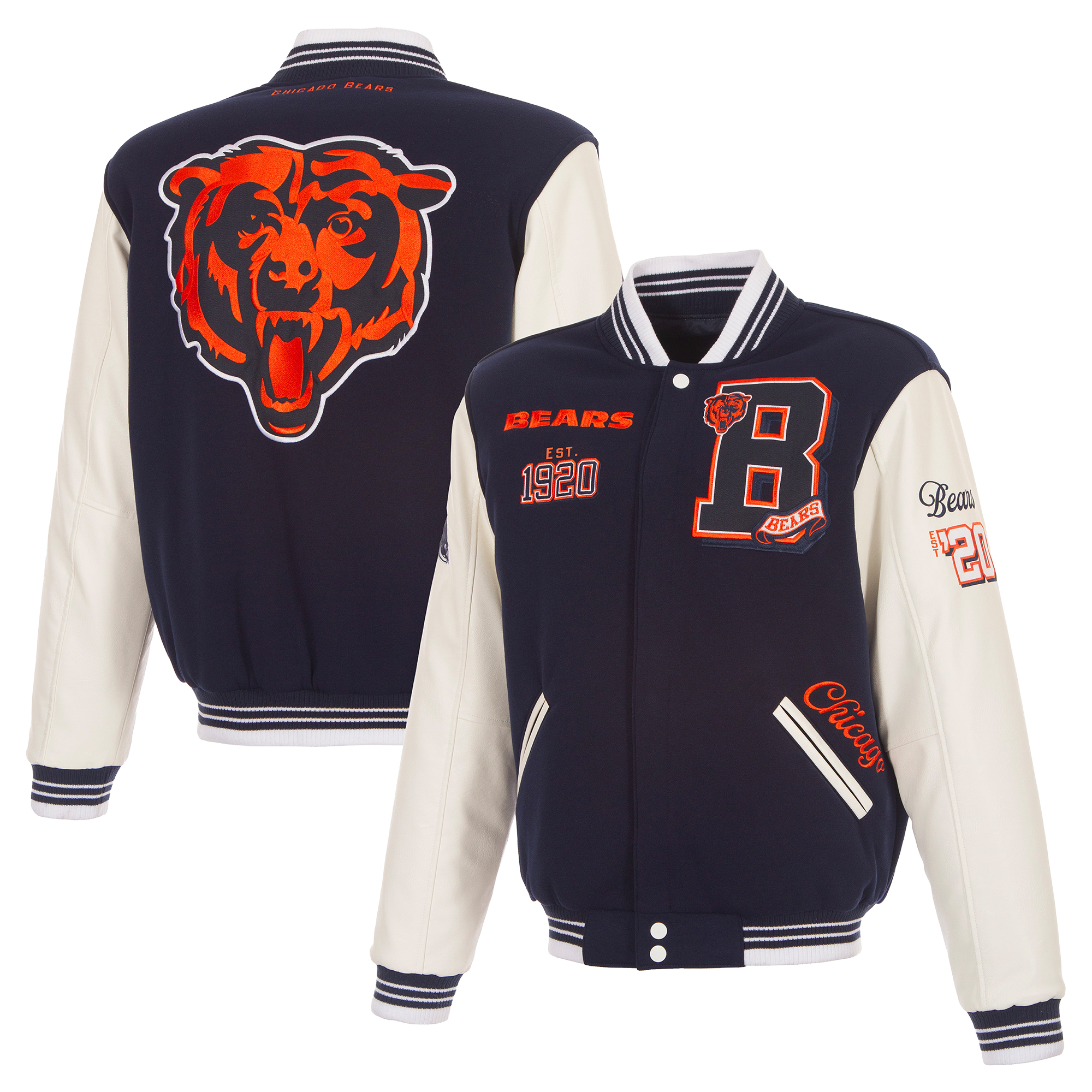 Men's JH Design  Navy Chicago Bears Reversible Fleece Full Snap Jacket
