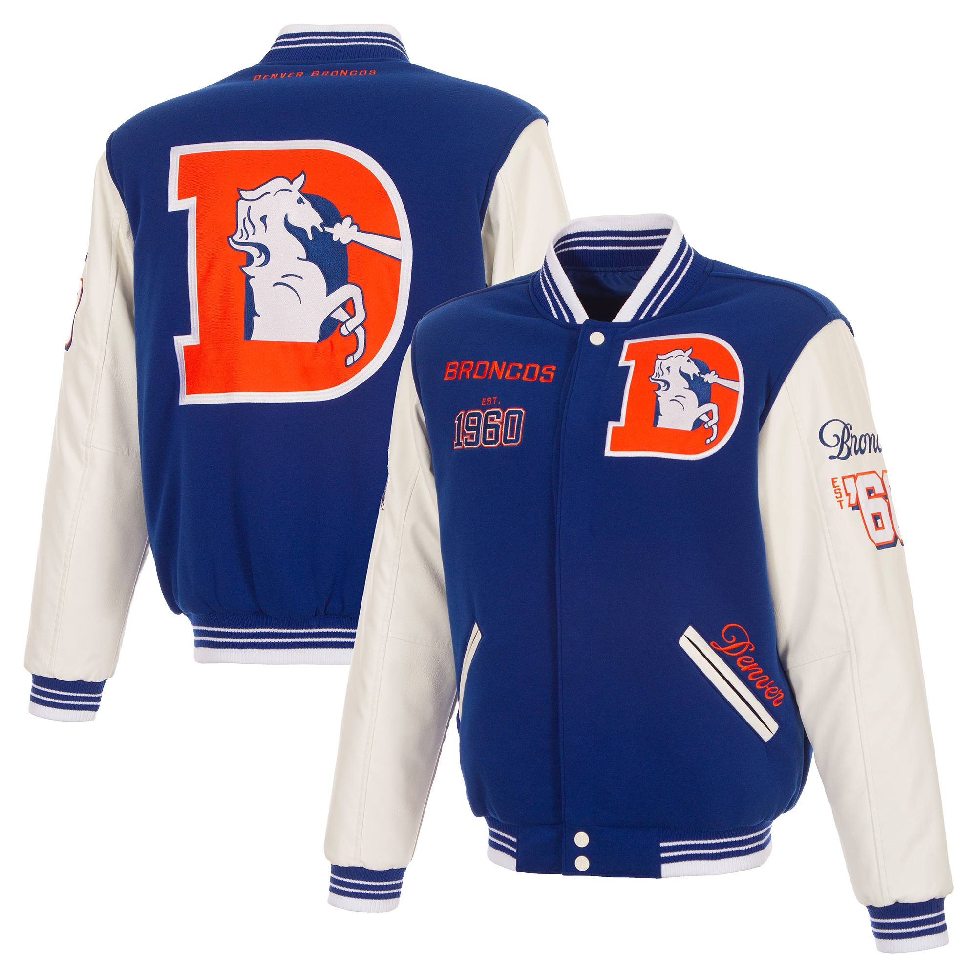 Men's JH Design Royal Denver Broncos Reversible Fleece Full Snap Jacket