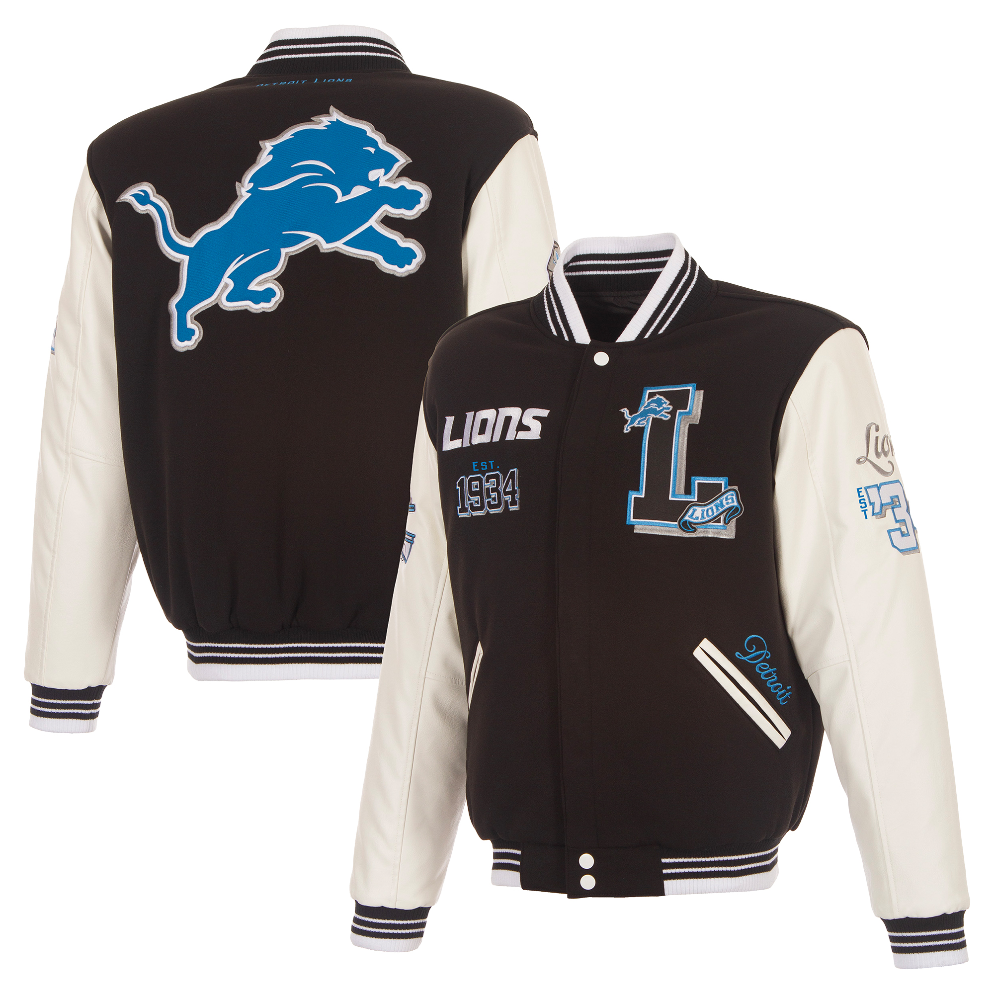 Men's JH Design  Black Detroit Lions Reversible Fleece Full Snap Jacket