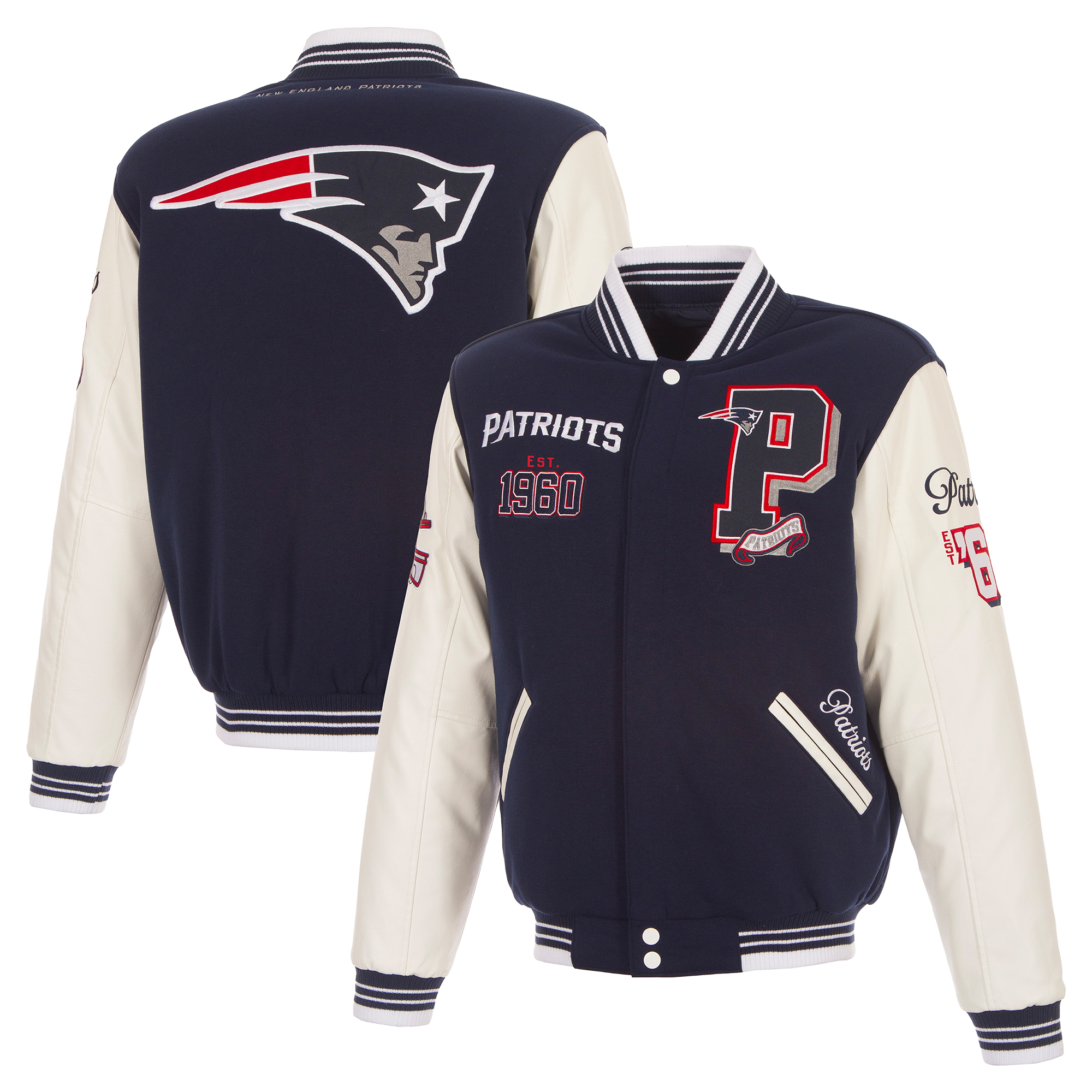 Men's JH Design  Navy New England Patriots Reversible Fleece Full Snap Jacket