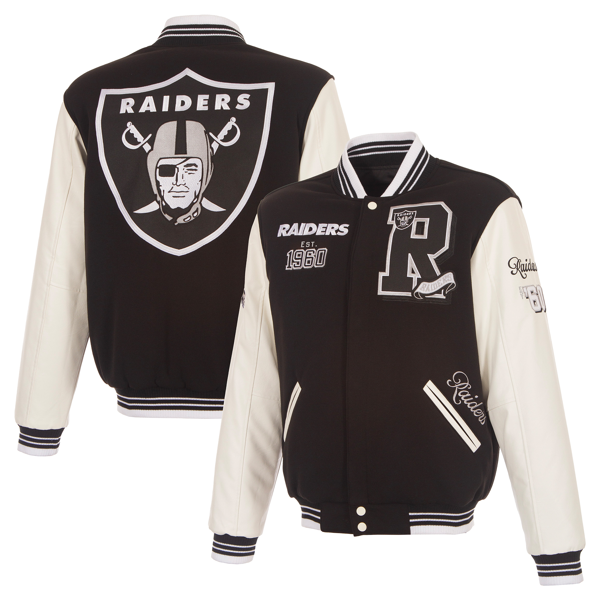 Men's JH Design  Black Las Vegas Raiders Reversible Fleece Full Snap Jacket
