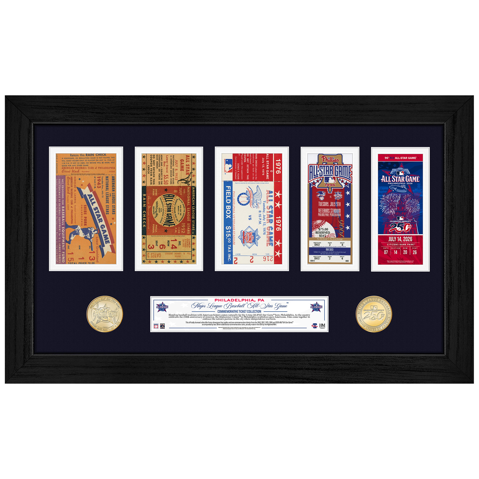 Highland Mint 2026 MLB All-Star Game 12" x 20" Ticket History Collection Bronze Coin Photo Mint