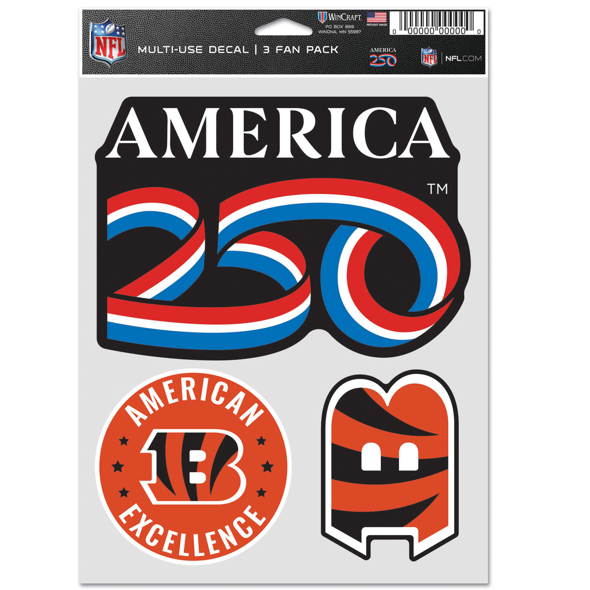WinCraft Cincinnati Bengals America 250 5.5" x 7.75" Three-Piece Fan Decal Set