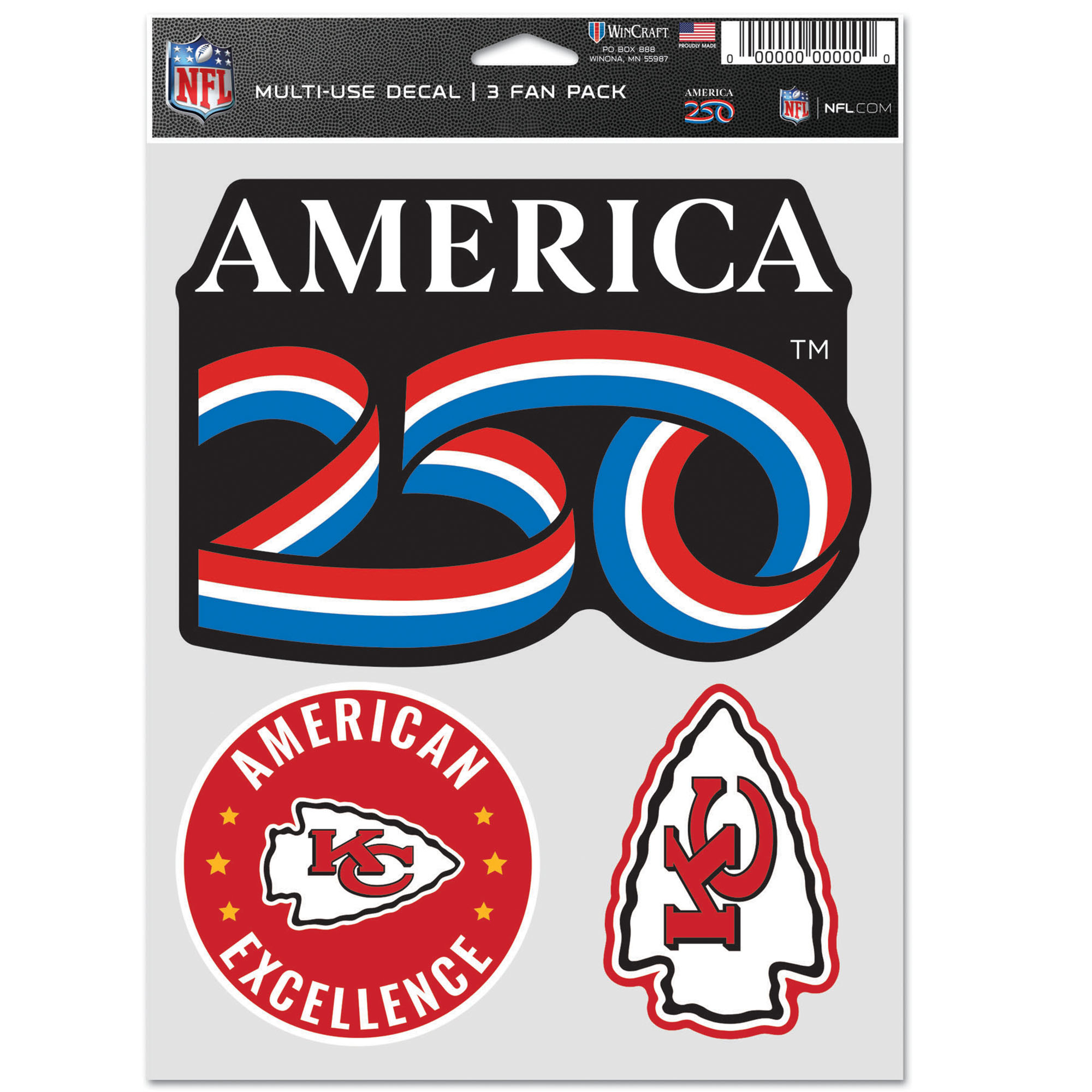 WinCraft Kansas City Chiefs America 250 5.5" x 7.75" Three-Piece Fan Decal Set