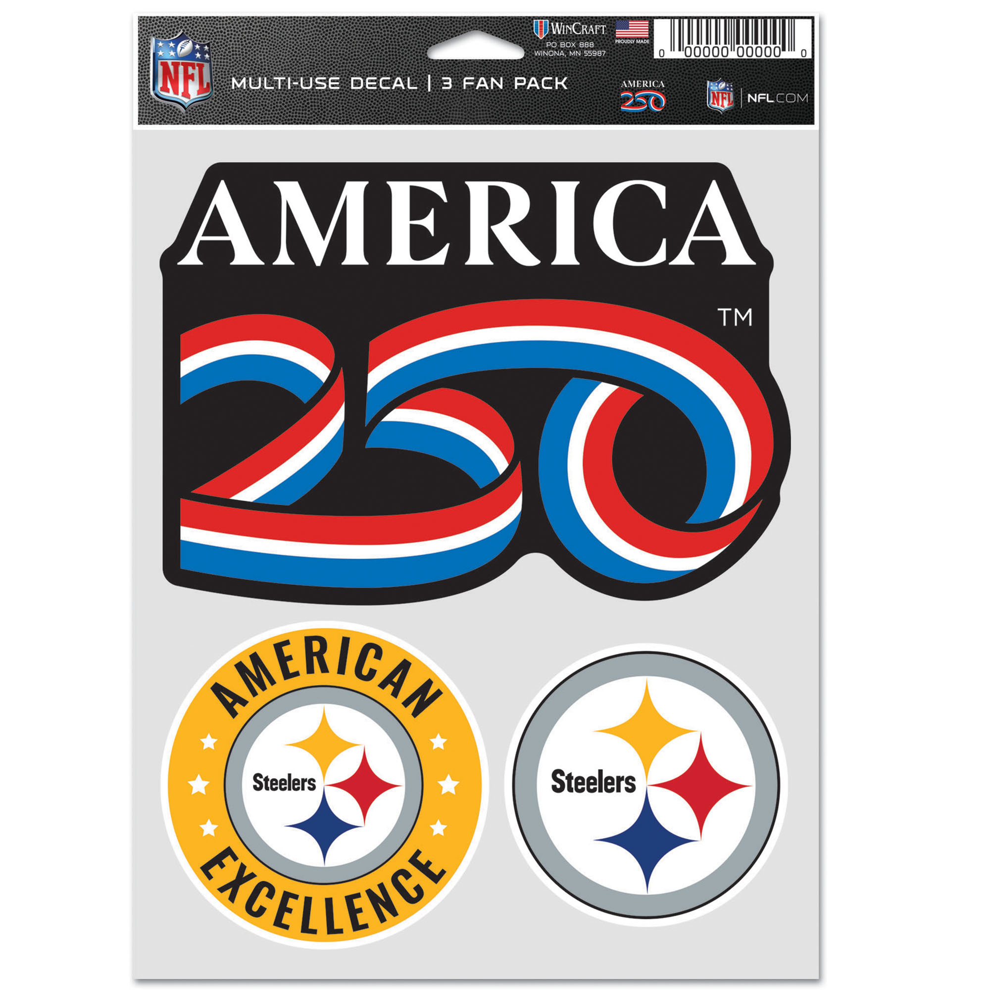 WinCraft Pittsburgh Steelers America 250 5.5" x 7.75" Three-Piece Fan Decal Set