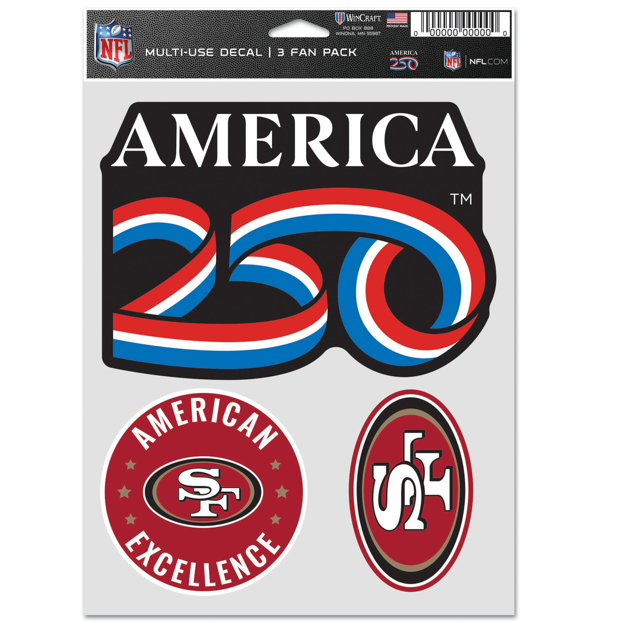 WinCraft San Francisco 49ers America 250 5.5" x 7.75" Three-Piece Fan Decal Set