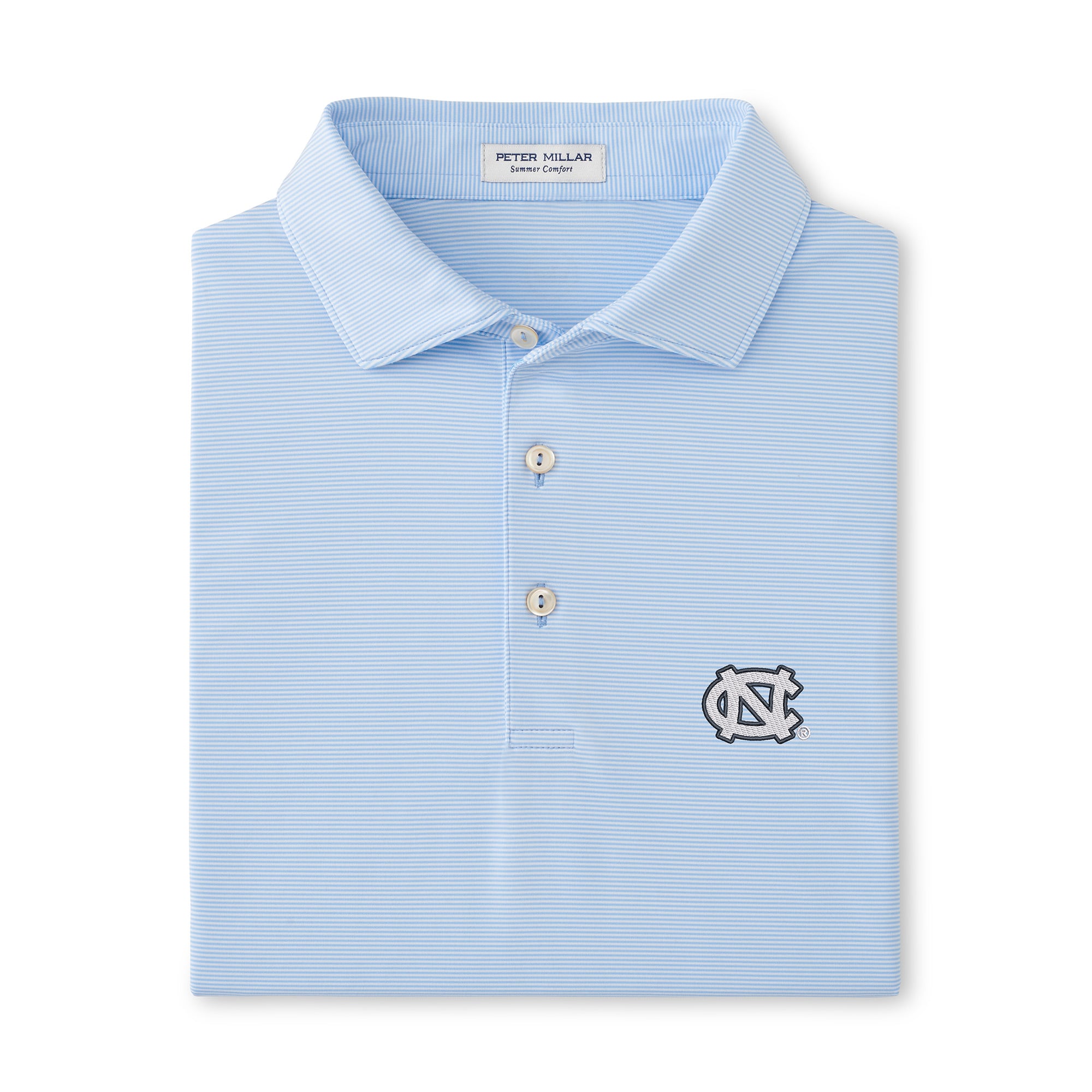 Men's Peter Millar  Carolina Blue/White North Carolina Tar Heels Jubilee Stripe Stretch Jersey Polo