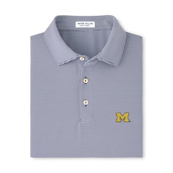Men's Peter Millar  Navy Michigan Wolverines Jubilee Stripe Stretch Jersey Polo