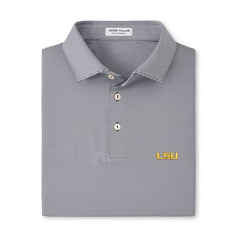 Men's Peter Millar  Gray LSU Tigers Jubilee Stripe Stretch Jersey Polo