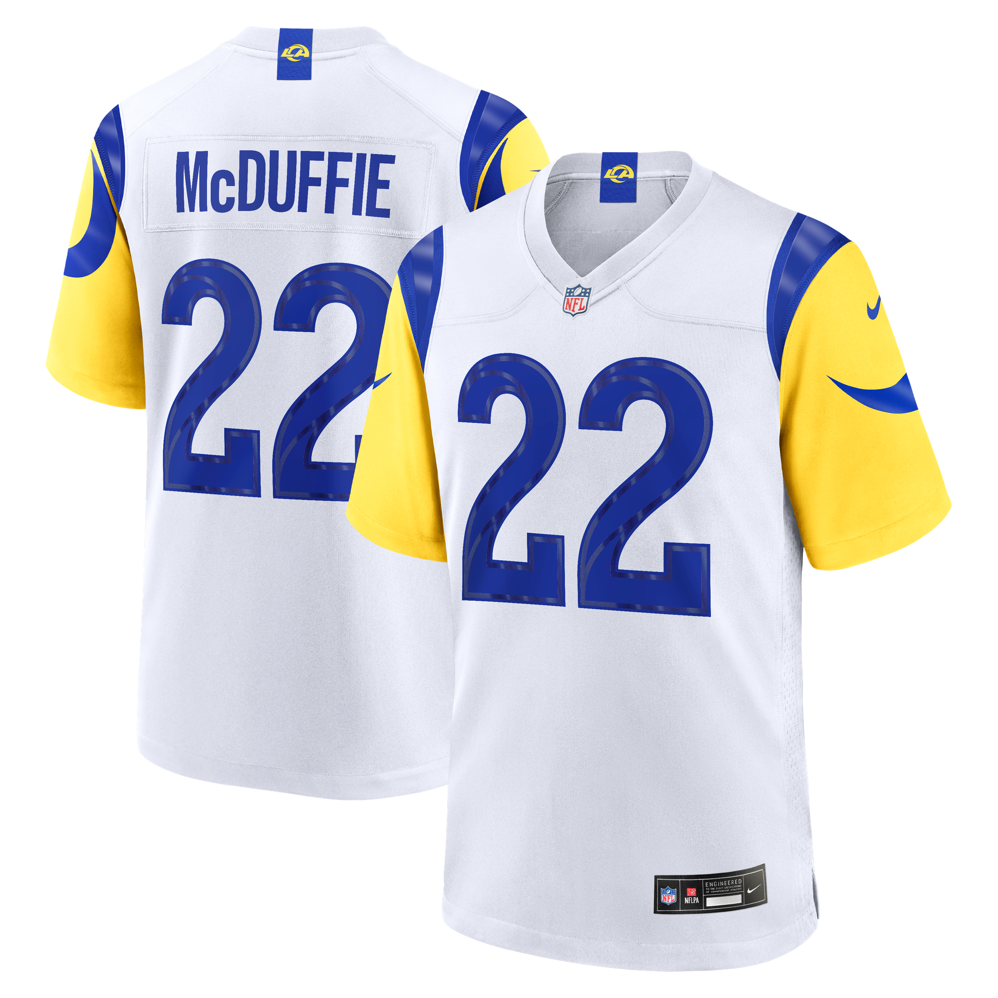 Maglia da trasferta Nike dei Los Angeles Rams - Bianca - Trent McDuffie - Uomo