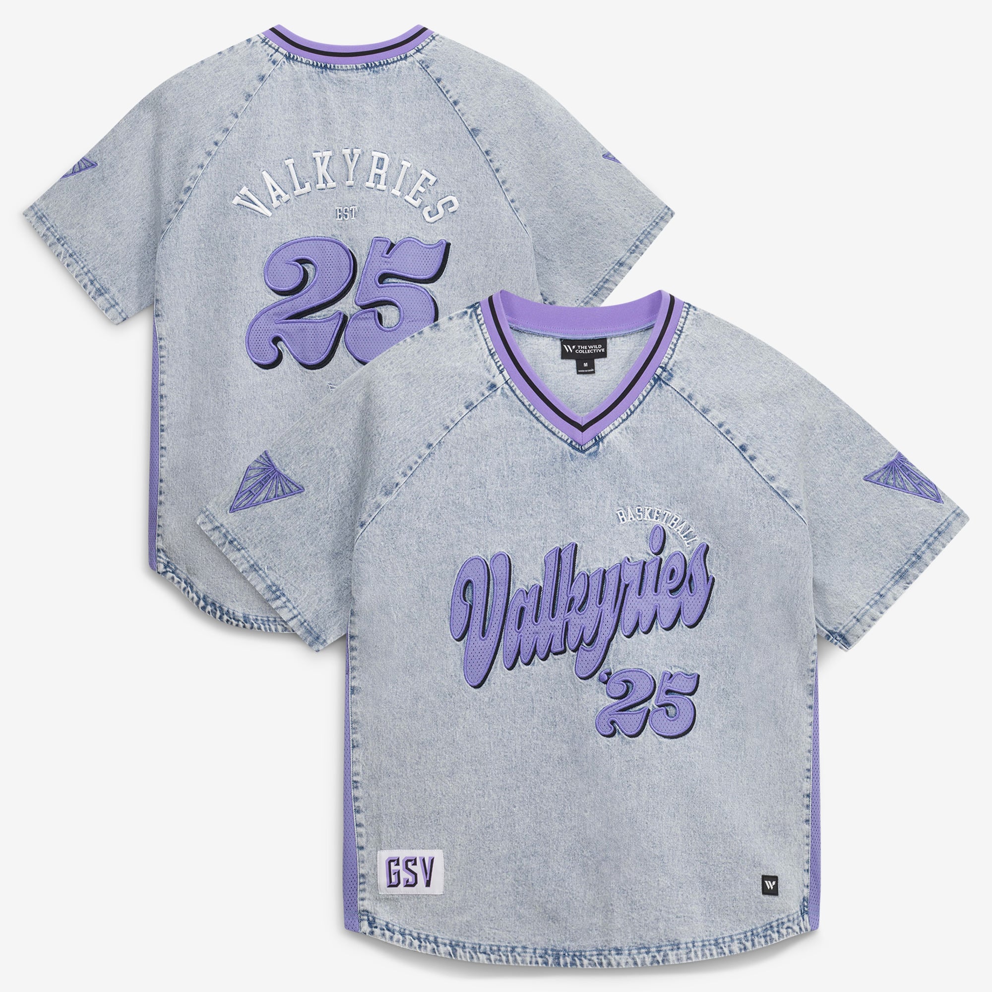 Unisex The Wild Collective  Denim Golden State Valkyries Denim Raglan V-Neck T-Shirt