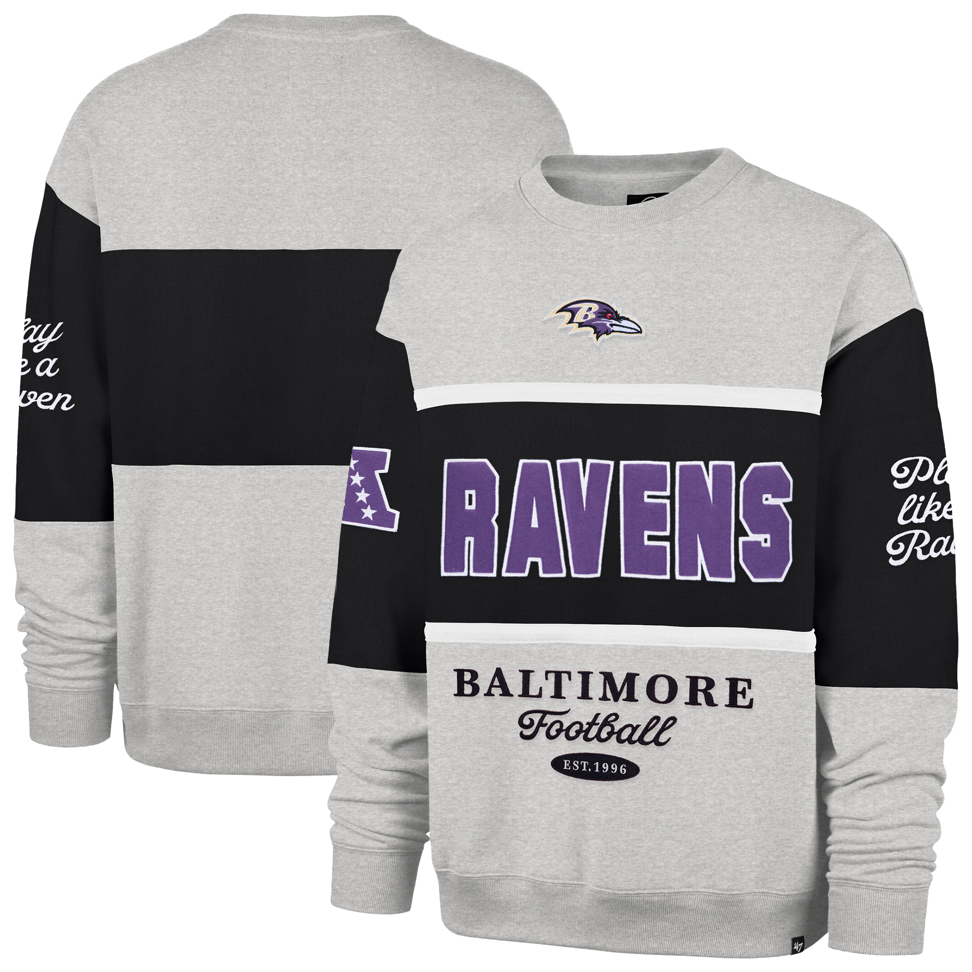 '47 Brand Men's Black/Heather Gray Baltimore Ravens Blockfield Maximalist Sweatshirt - Black, Heather Gray