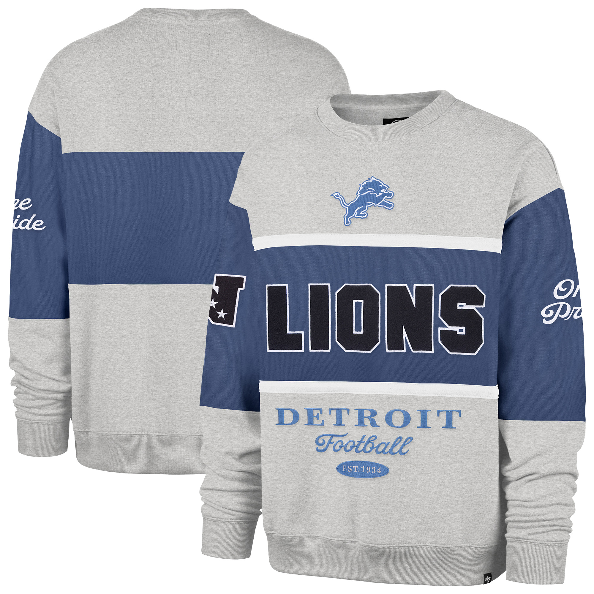 '47 Brand Men's Blue/Heather Gray Detroit Lions Blockfield Maximalist Sweatshirt - Blue, Heather Gray