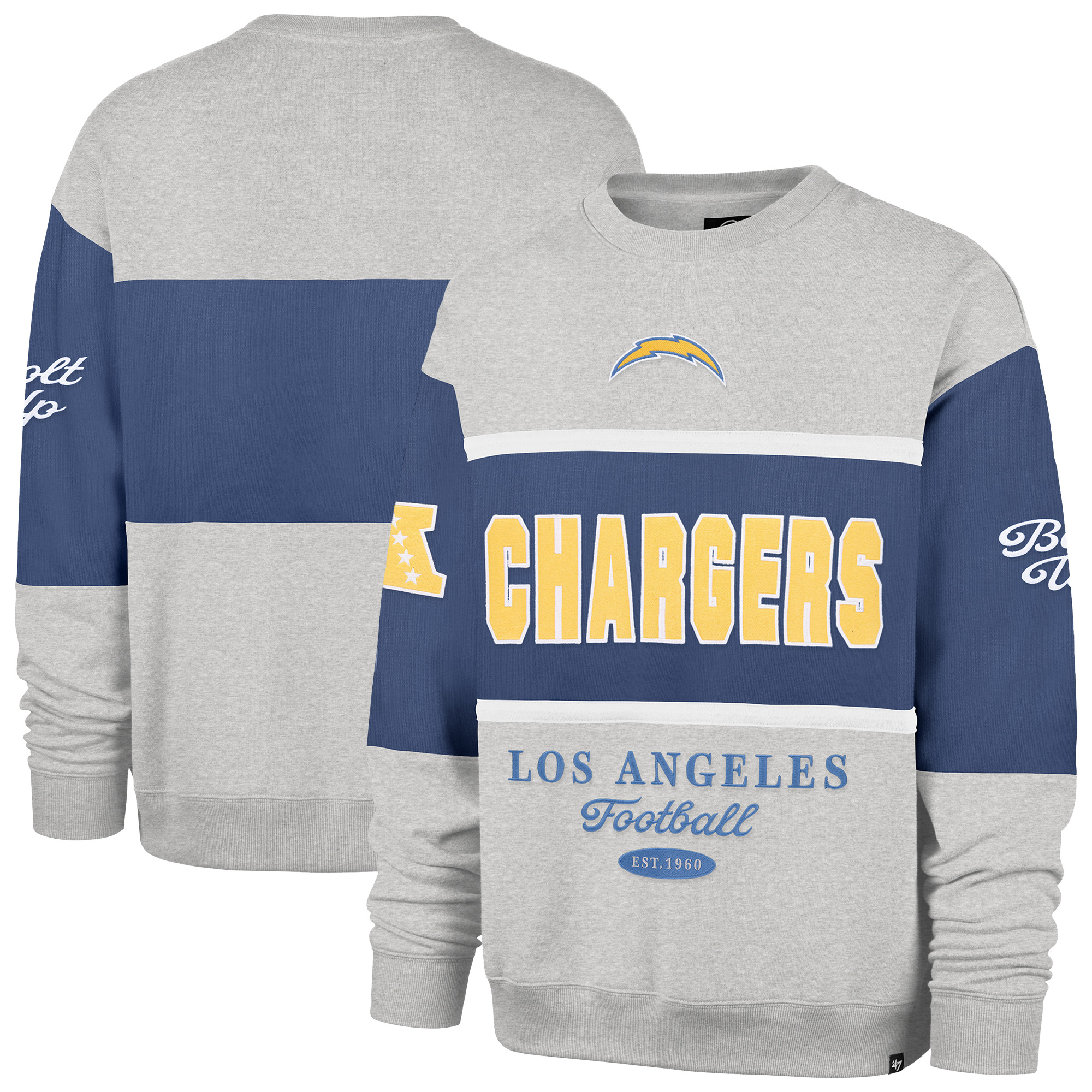 Men's '47 Navy/Heather Gray Los Angeles Chargers Blockfield Maximalist Sweatshirt