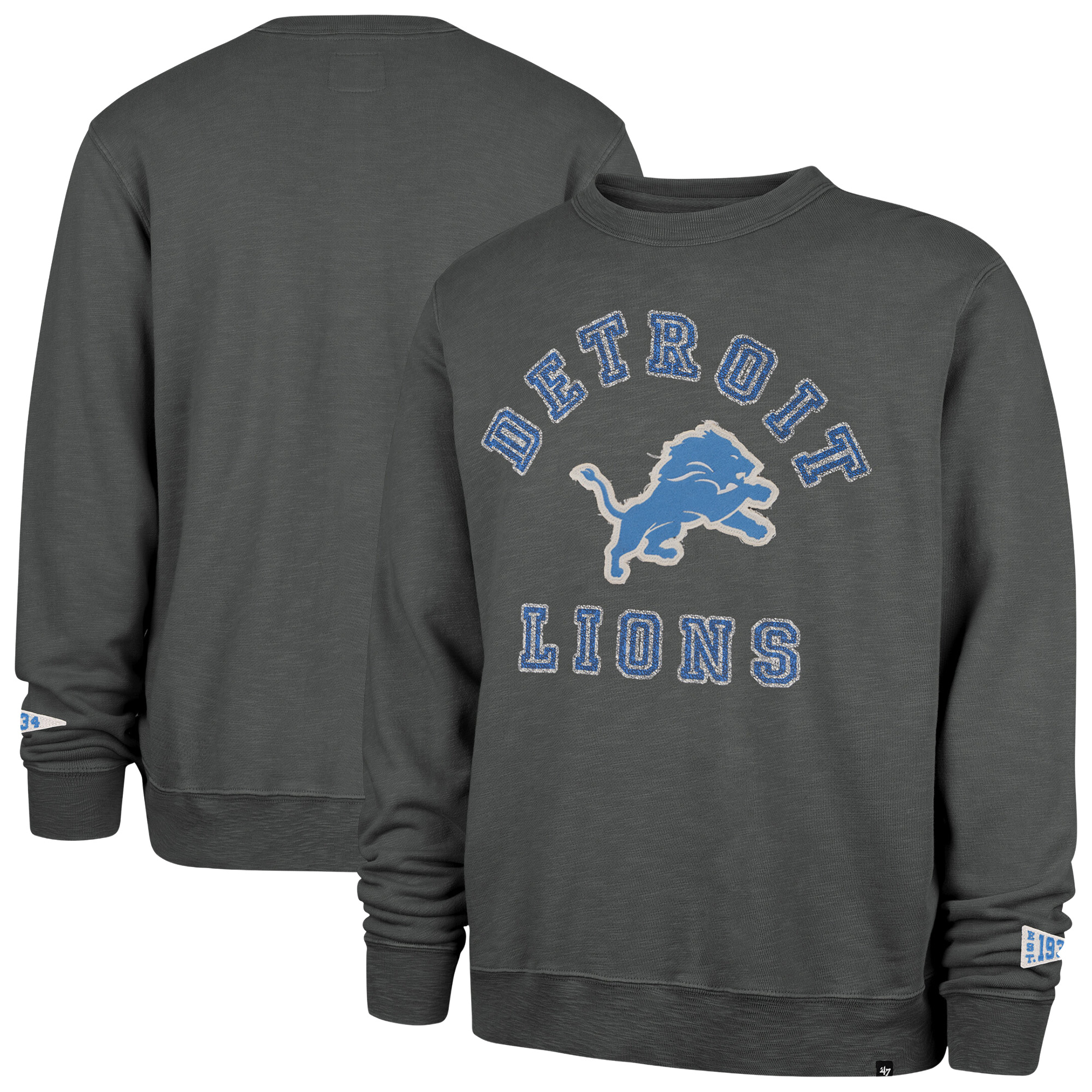 '47 Brand Men's Charcoal Detroit Lions Calderwood Well Worn French Terry Sweatshirt - Charcoal