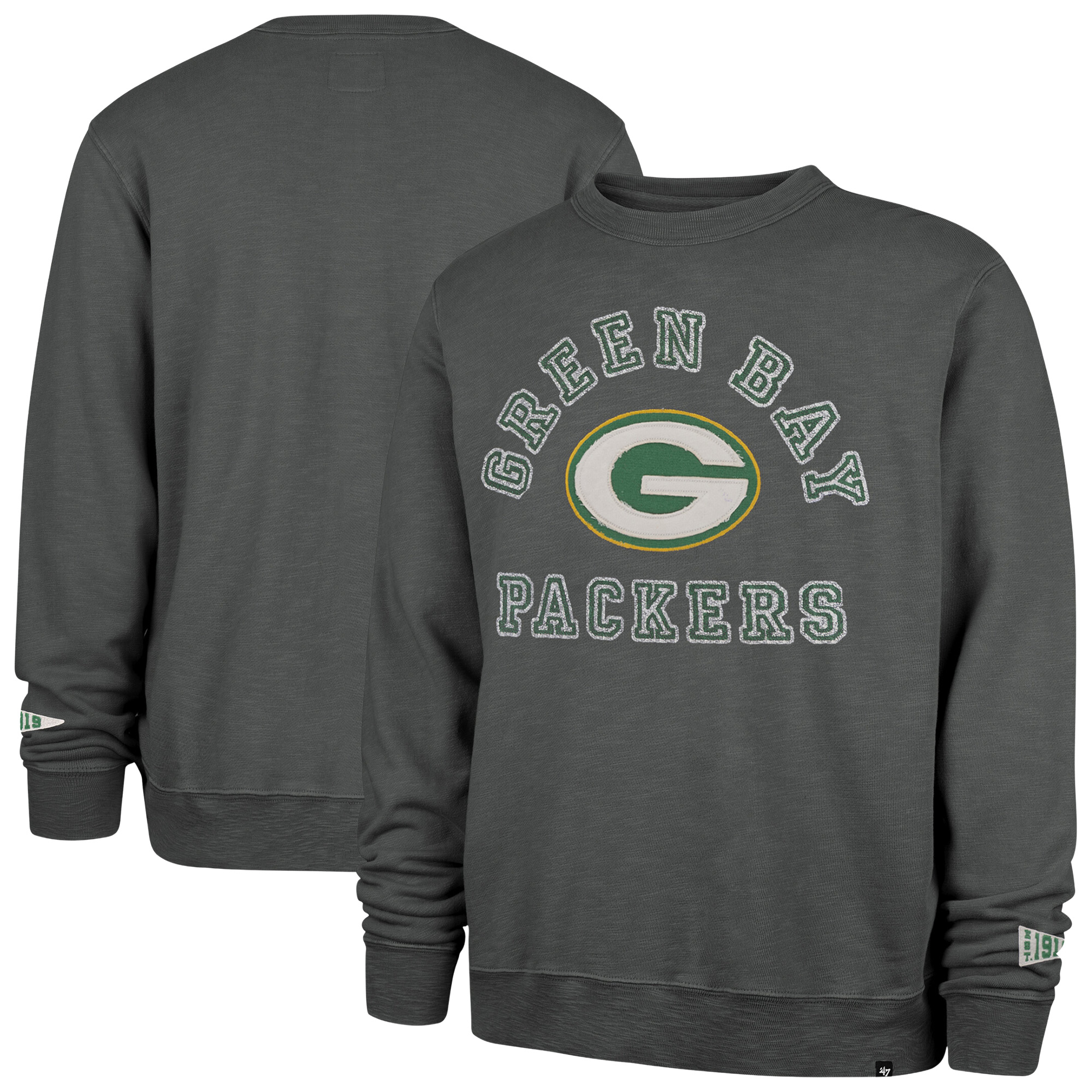 '47 Brand Men's Charcoal Green Bay Packers Calderwood Well Worn French Terry Sweatshirt - Charcoal