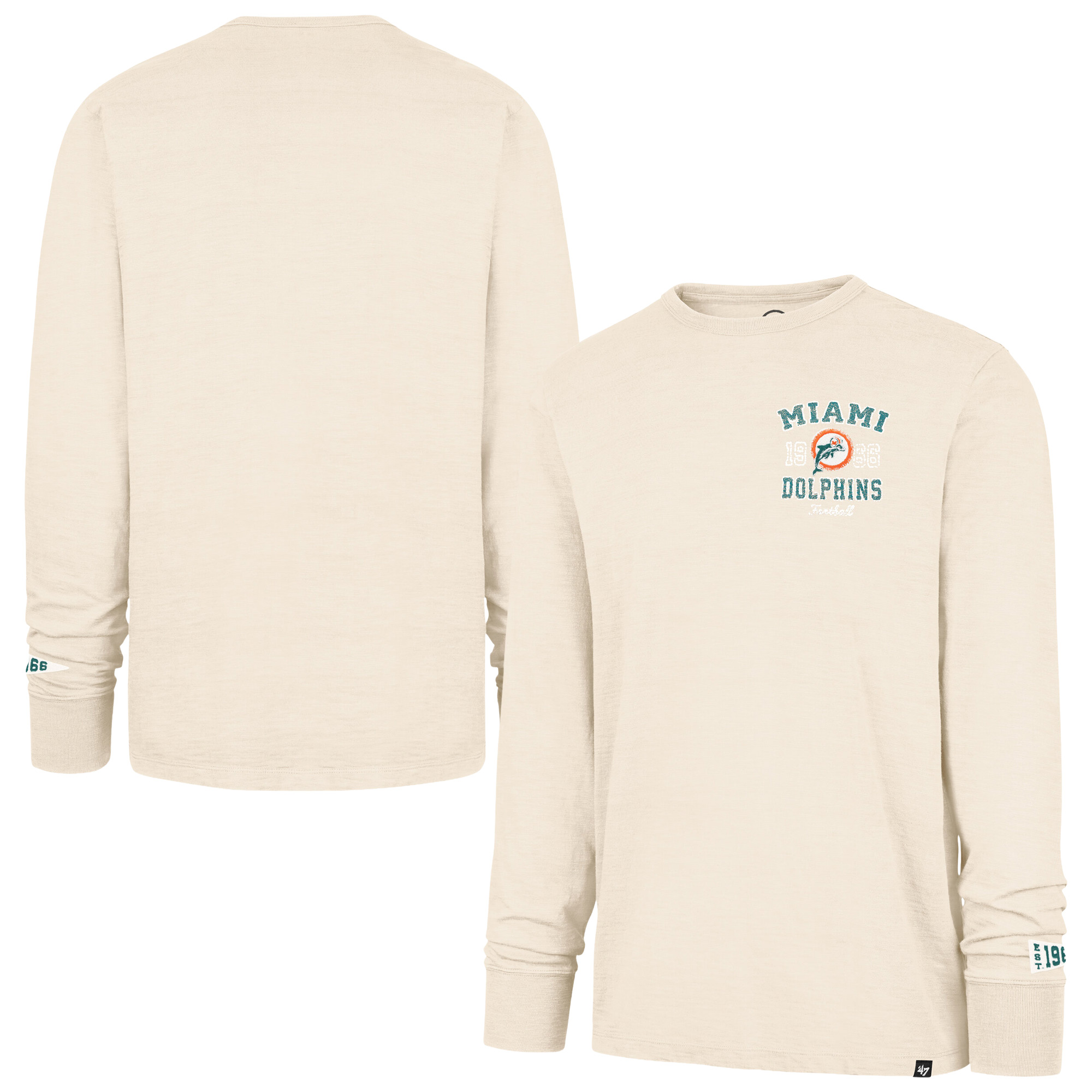 Men's '47  Tan Miami Dolphins Heavy Slub Long Sleeve T-Shirt