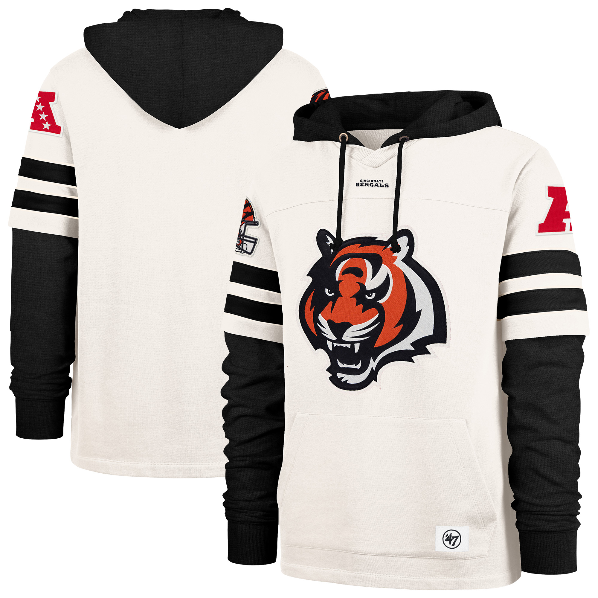 Men's '47  Cream Cincinnati Bengals Split Zone Cornerback Duo Lacer Hoodie