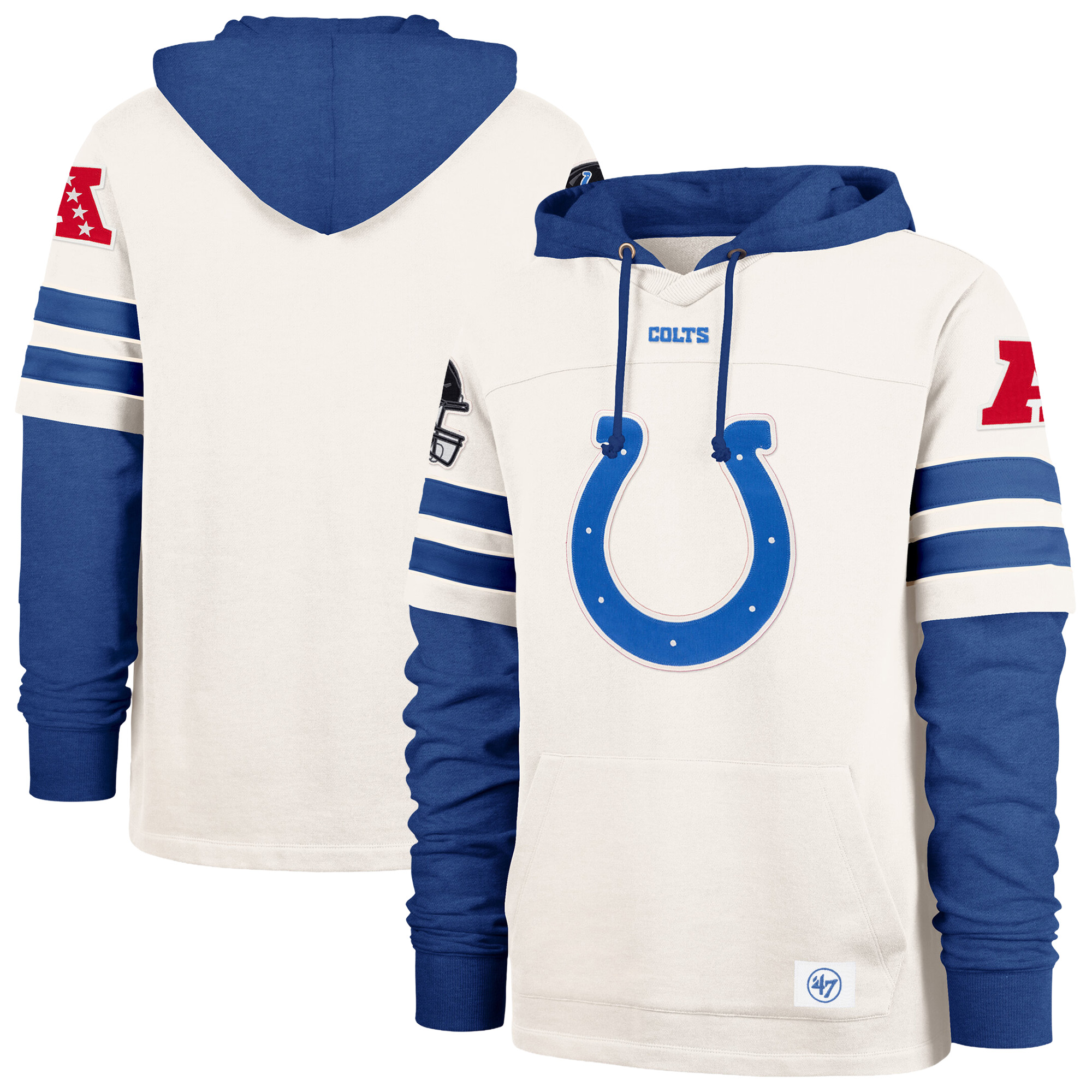 Men's '47 Cream Indianapolis Colts Split Zone Cornerback Duo Lacer Hoodie