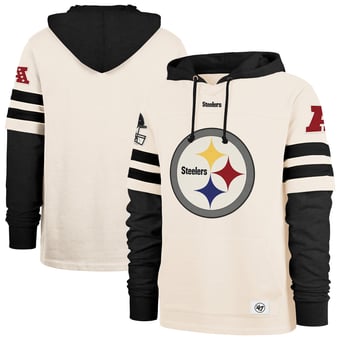 Men's '47  Cream Pittsburgh Steelers Split Zone Cornerback Duo Lacer Hoodie