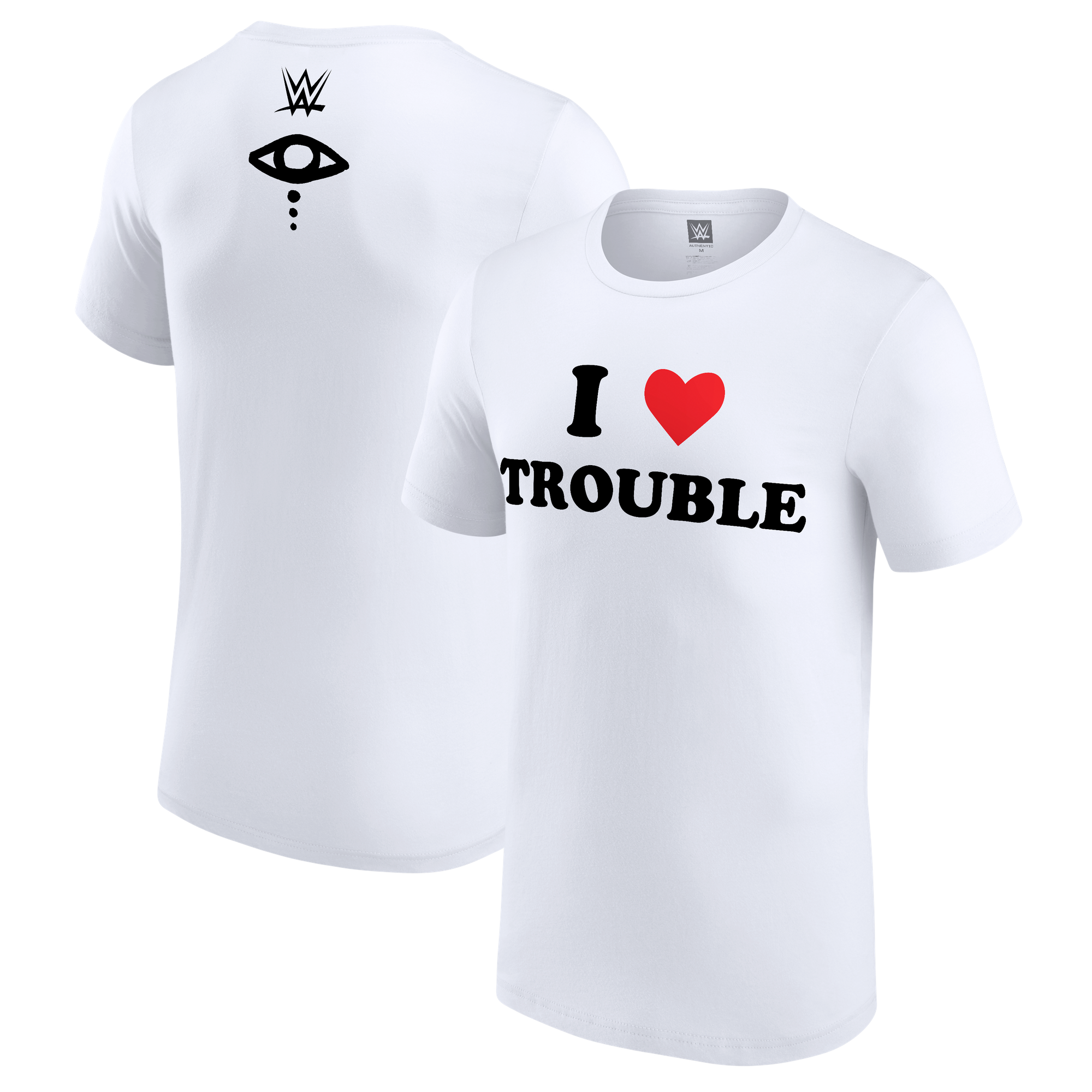 Men's White Liv Morgan I Love Trouble T-Shirt: retailer-supplied image