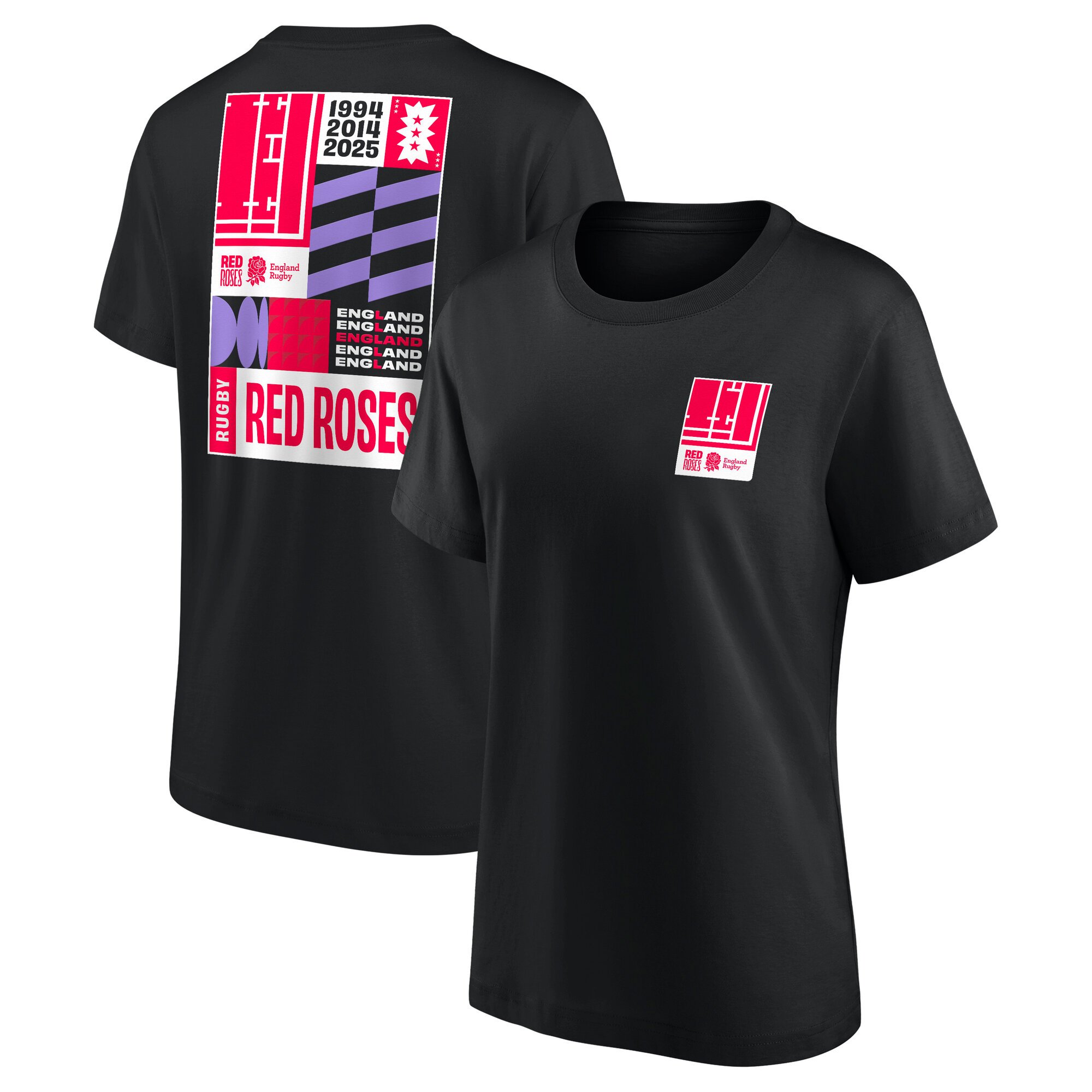 T-shirt grafica da donna con la scritta "Red Roses" della nazionale inglese di rugby - Nera
