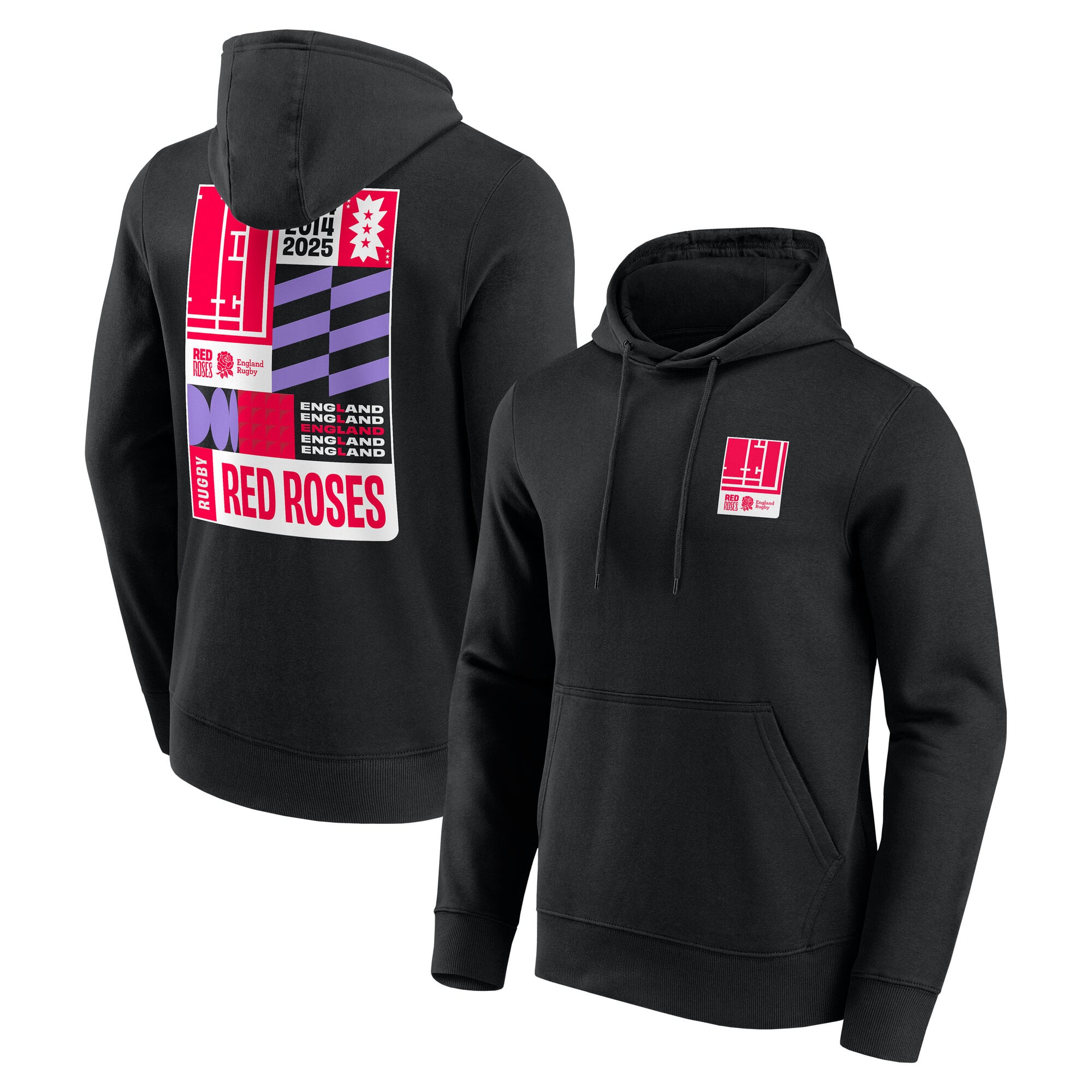 Felpa con cappuccio nera con grafica "Red Roses" della nazionale inglese di rugby -