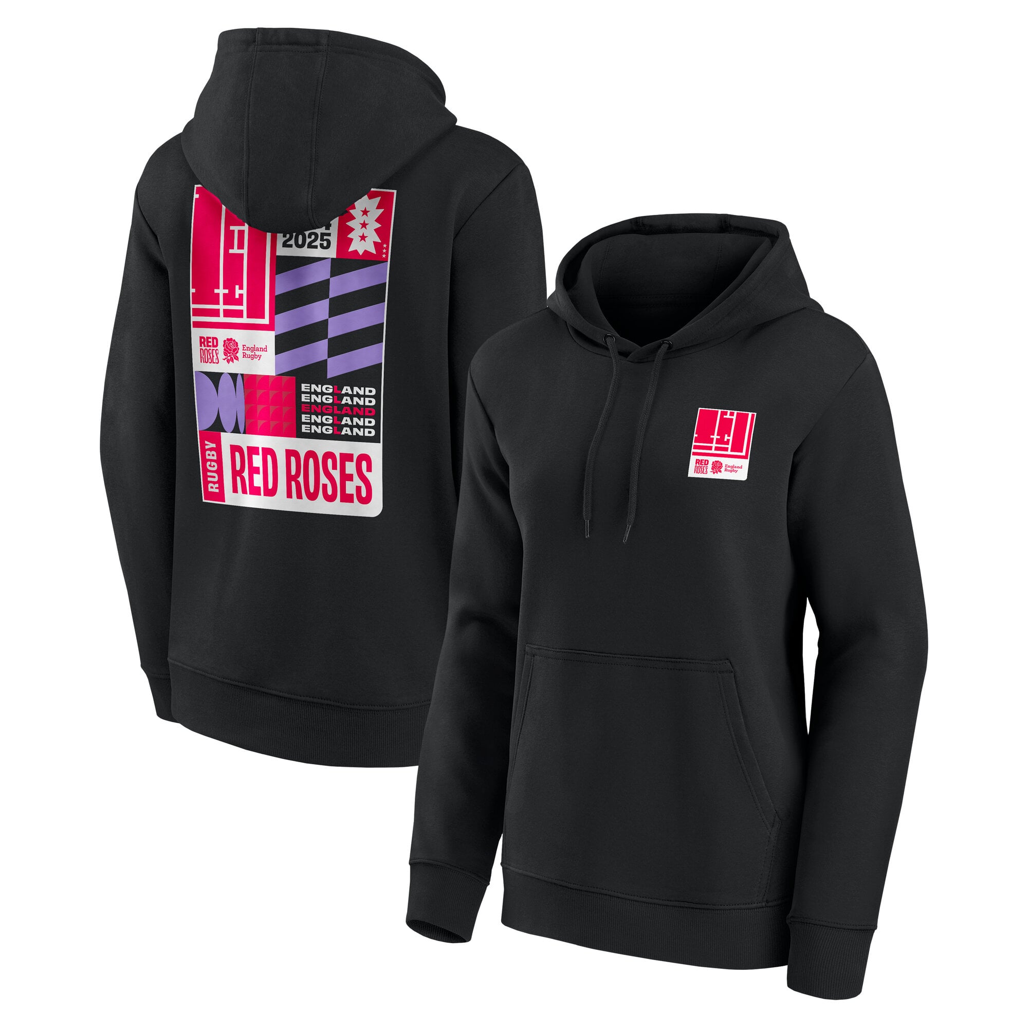 Felpa con cappuccio da donna England Rugby Red Roses Art Graphic - Nera