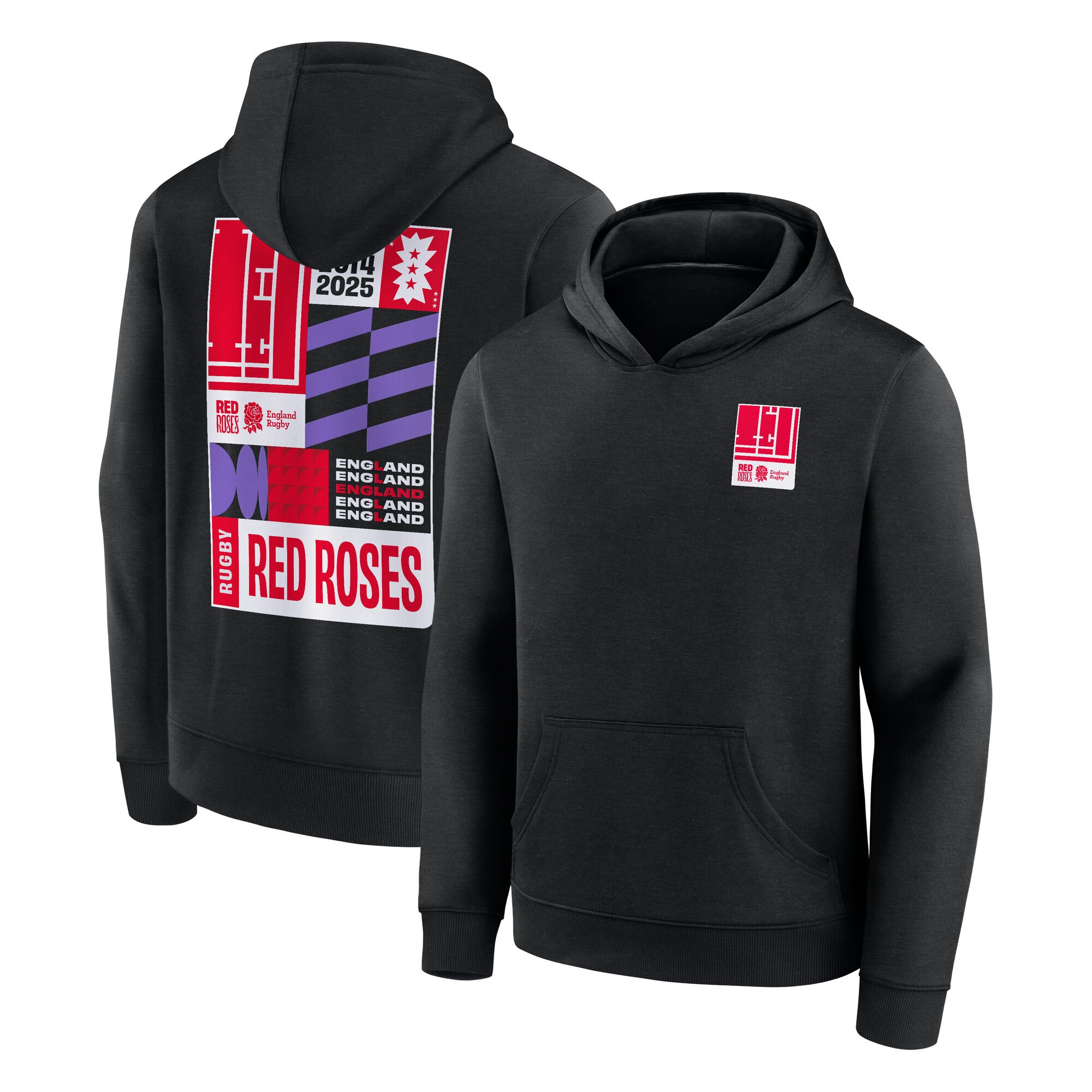 Felpa con cappuccio e grafica "Red Roses Art" della nazionale inglese di rugby - Nera - Junior