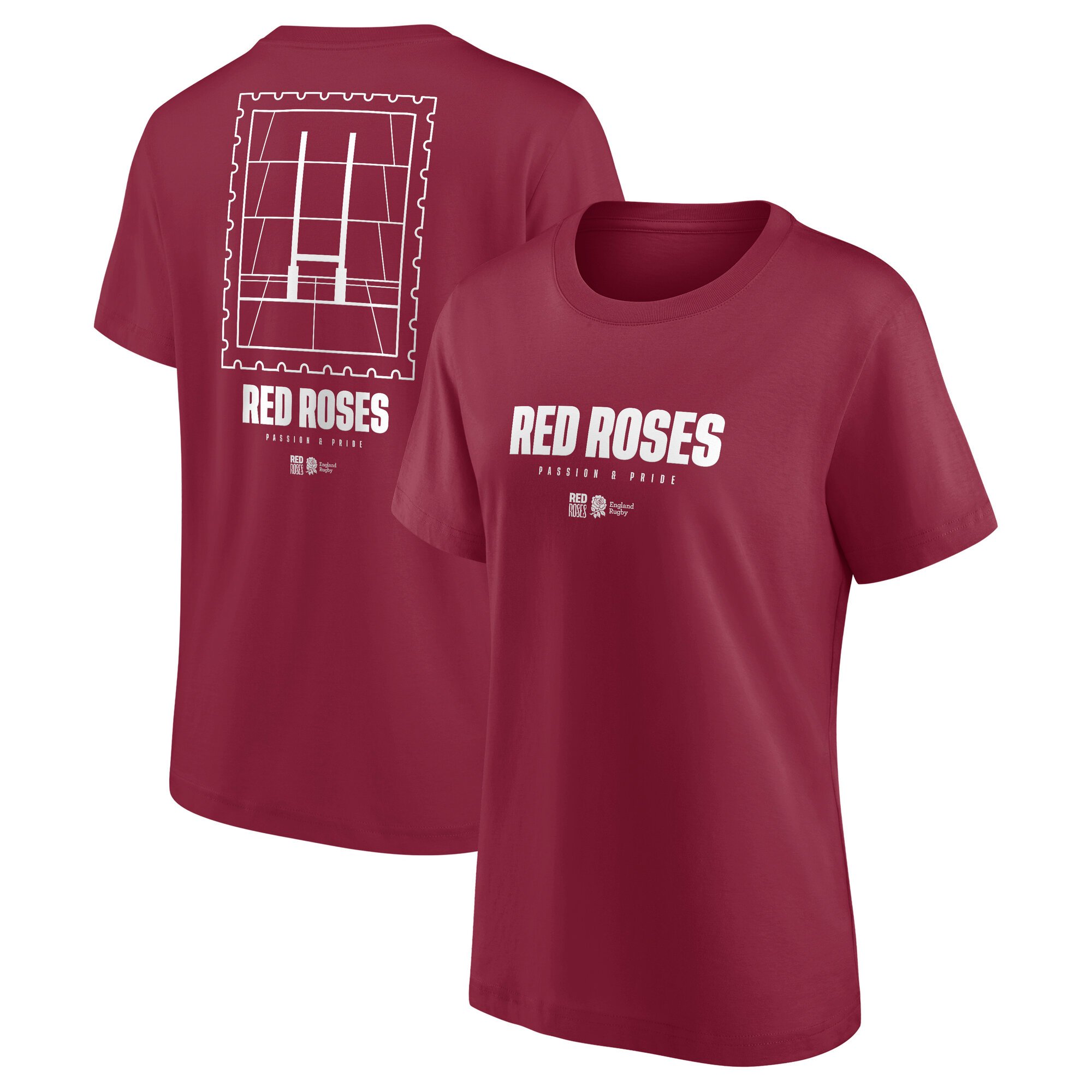 T-shirt da donna con grafica delle rose rosse della nazionale inglese di rugby - Rossa