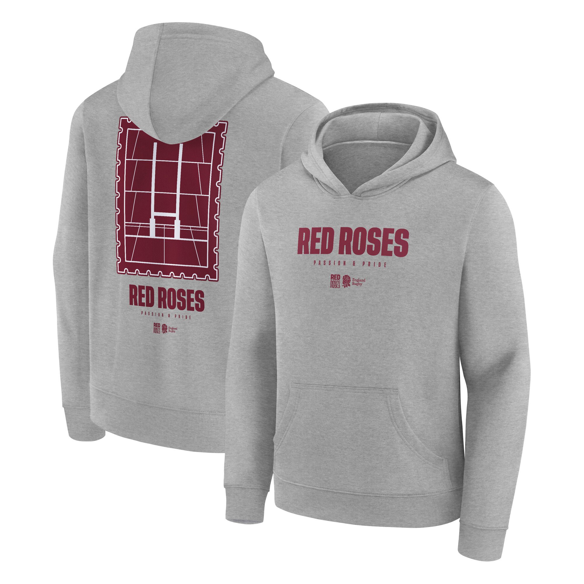 Felpa con cappuccio con grafica "Red Roses Stamp" della nazionale inglese di rugby - grigia - per ragazzi