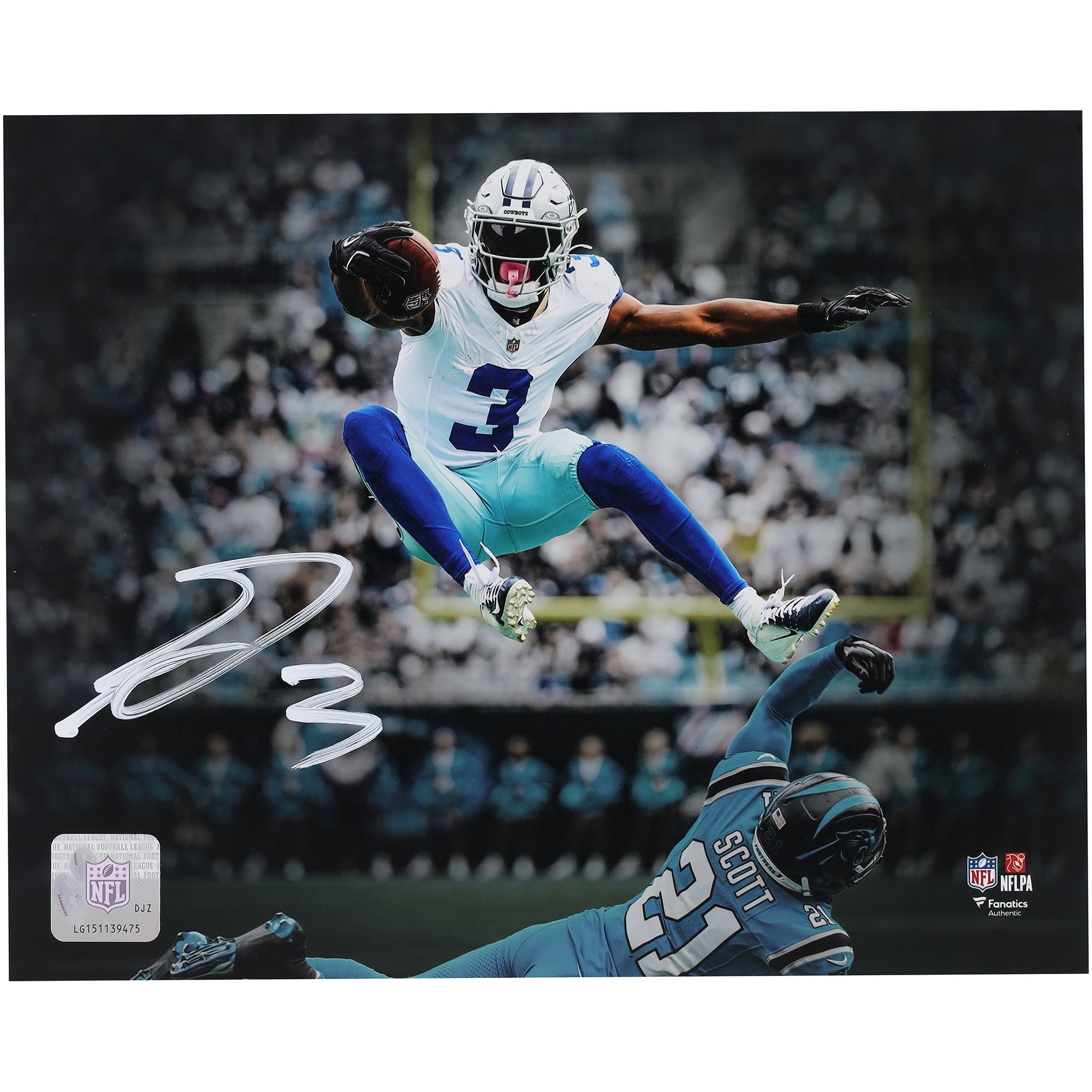 George Pickens Dallas Cowboys Autographed 8" x 10" Leap Over Defender Spotlight Photograph