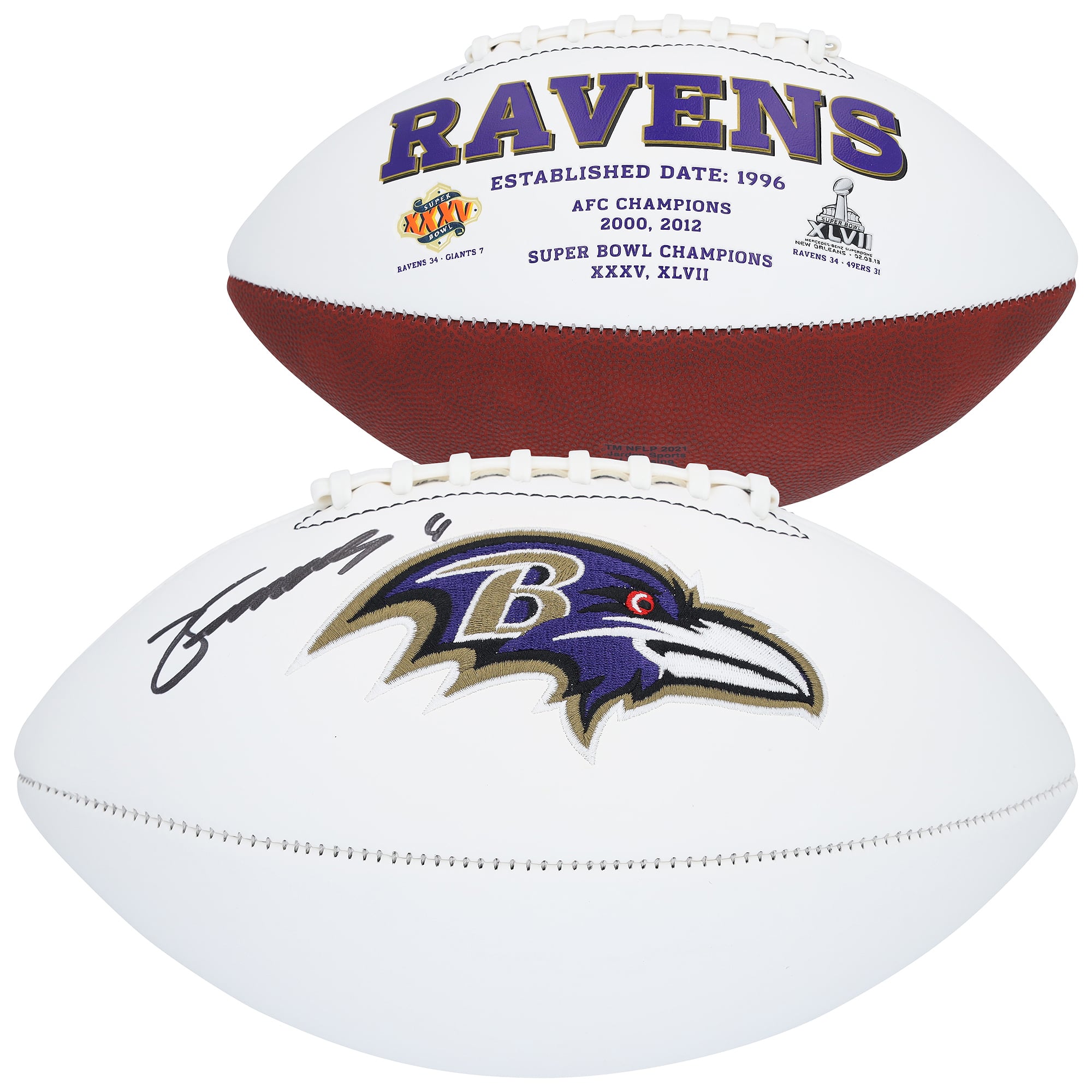 Zay Flowers Baltimore Ravens Autographed Wilson White Panel Football