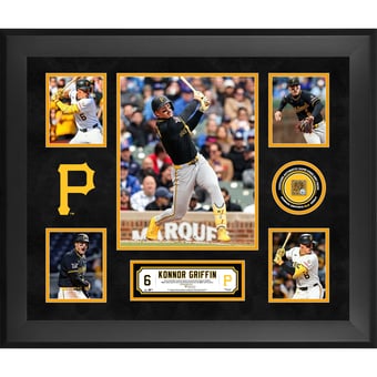 Konnor Griffin Pittsburgh Pirates Framed 5-Photo Collage with a Capsule of Game-Used Dirt from MLB Debut - Limited Edition of 500