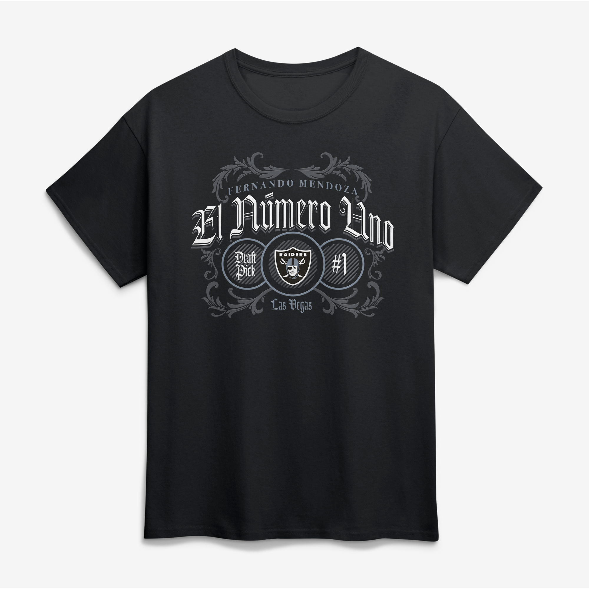 Fanatics pour hommes Fernando Mendoza T-shirt noir Las Vegas Raiders El Numero Uno