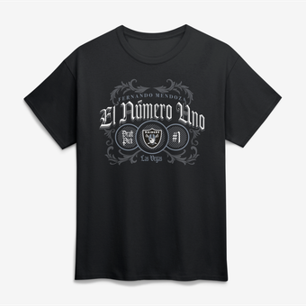 Men's Fanatics Fernando Mendoza Black Las Vegas Raiders El Numero Uno T-Shirt