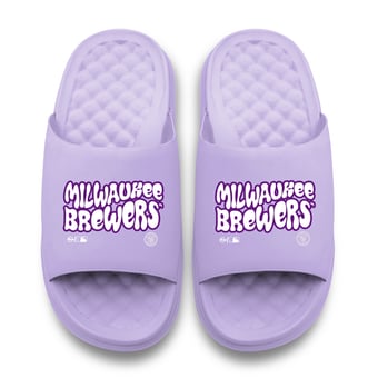 Unisex ISlide Lavender Milwaukee Brewers Bubble Letters Motive Slide Sandals