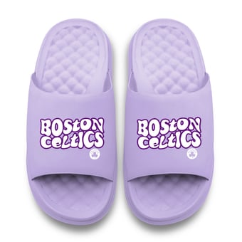 Unisex ISlide Lavender Boston Celtics Bubble Letters Motive Slide Sandals