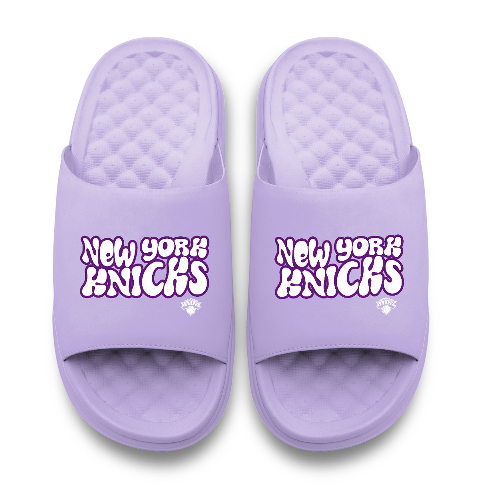 Unisex ISlide Lavender New York Knicks Bubble Letters Motive Slide Sandals