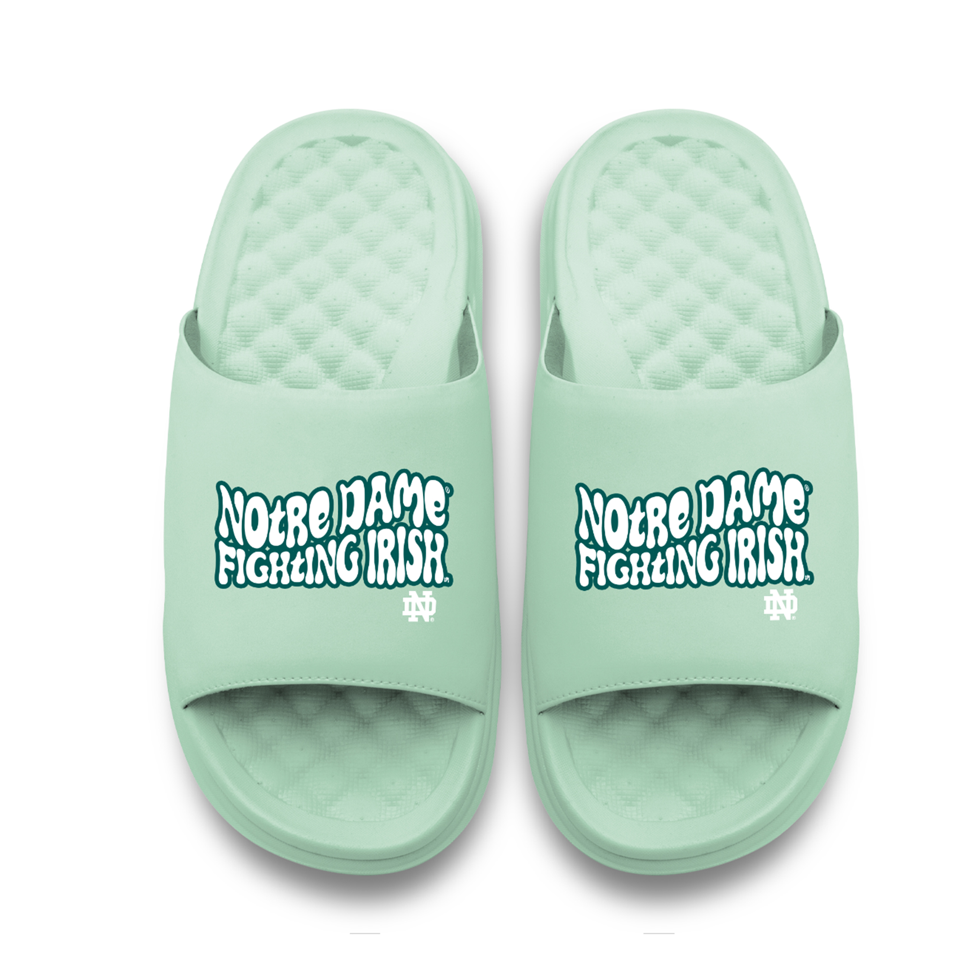 Unisex ISlide Seafoam Notre Dame Fighting Irish Bubble Letters Motive Slide Sandals