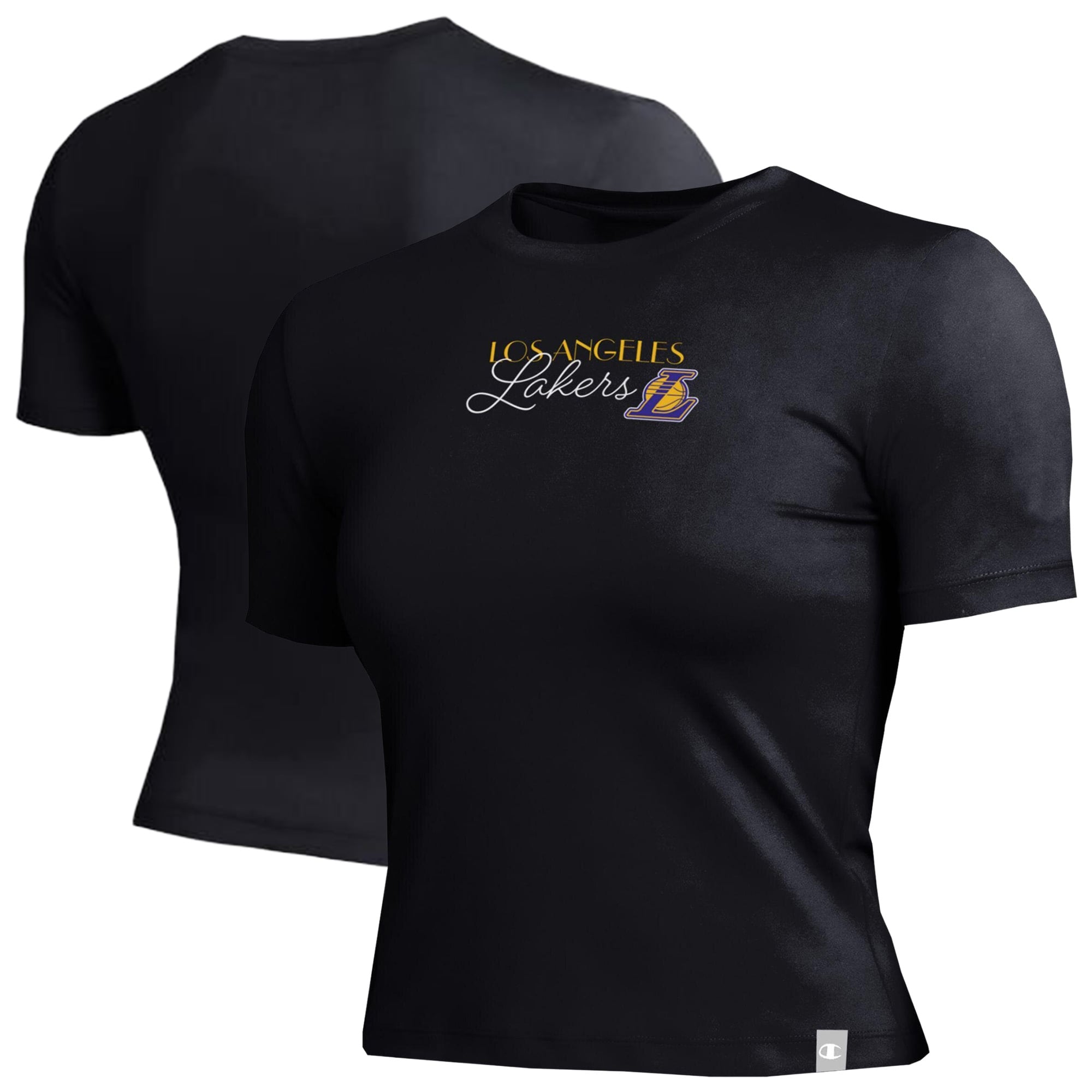 Women's Champion Black Los Angeles Lakers Soft Touch Fitted Cropped T-Shirt