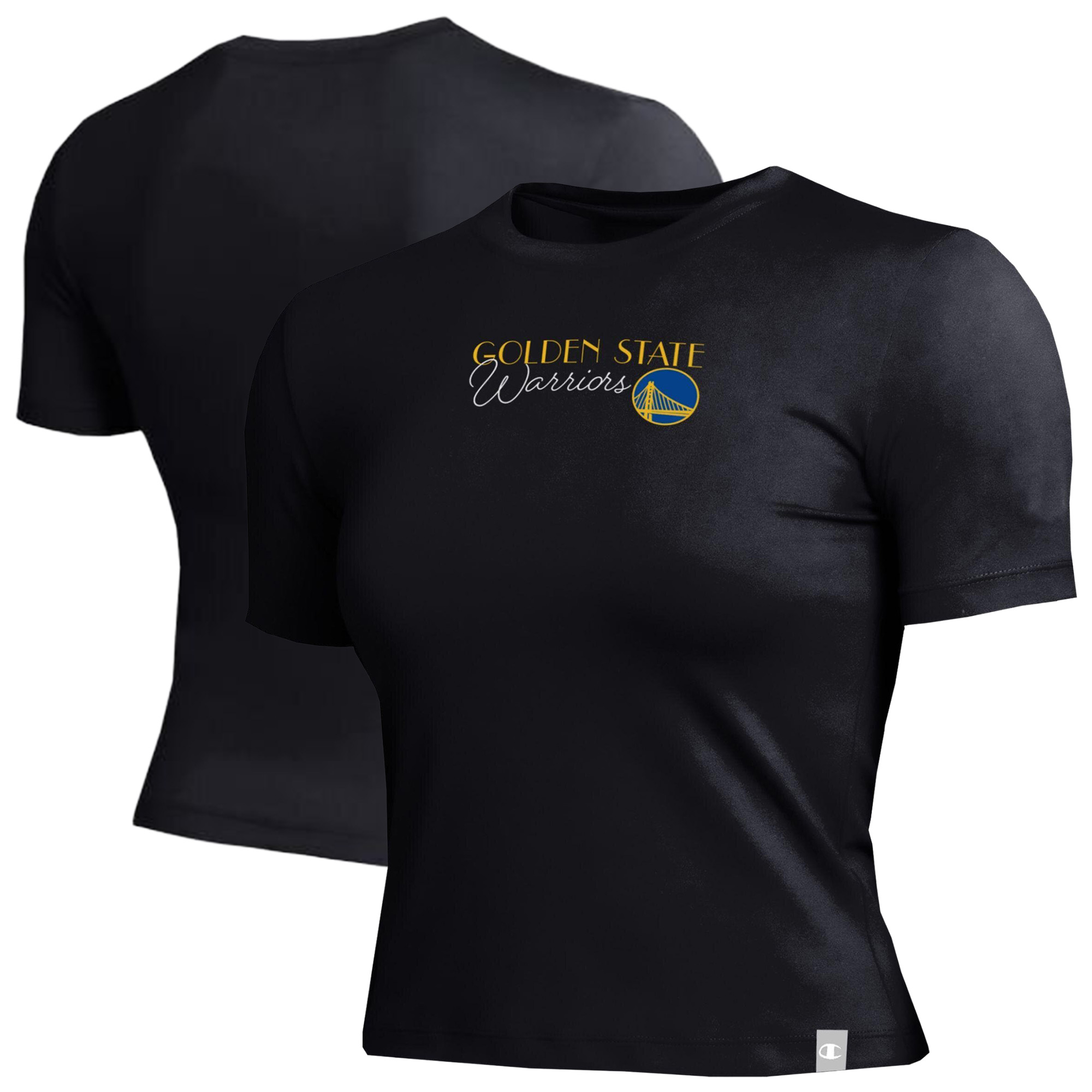 Women's Champion Black Golden State Warriors Soft Touch Fitted Cropped T-Shirt
