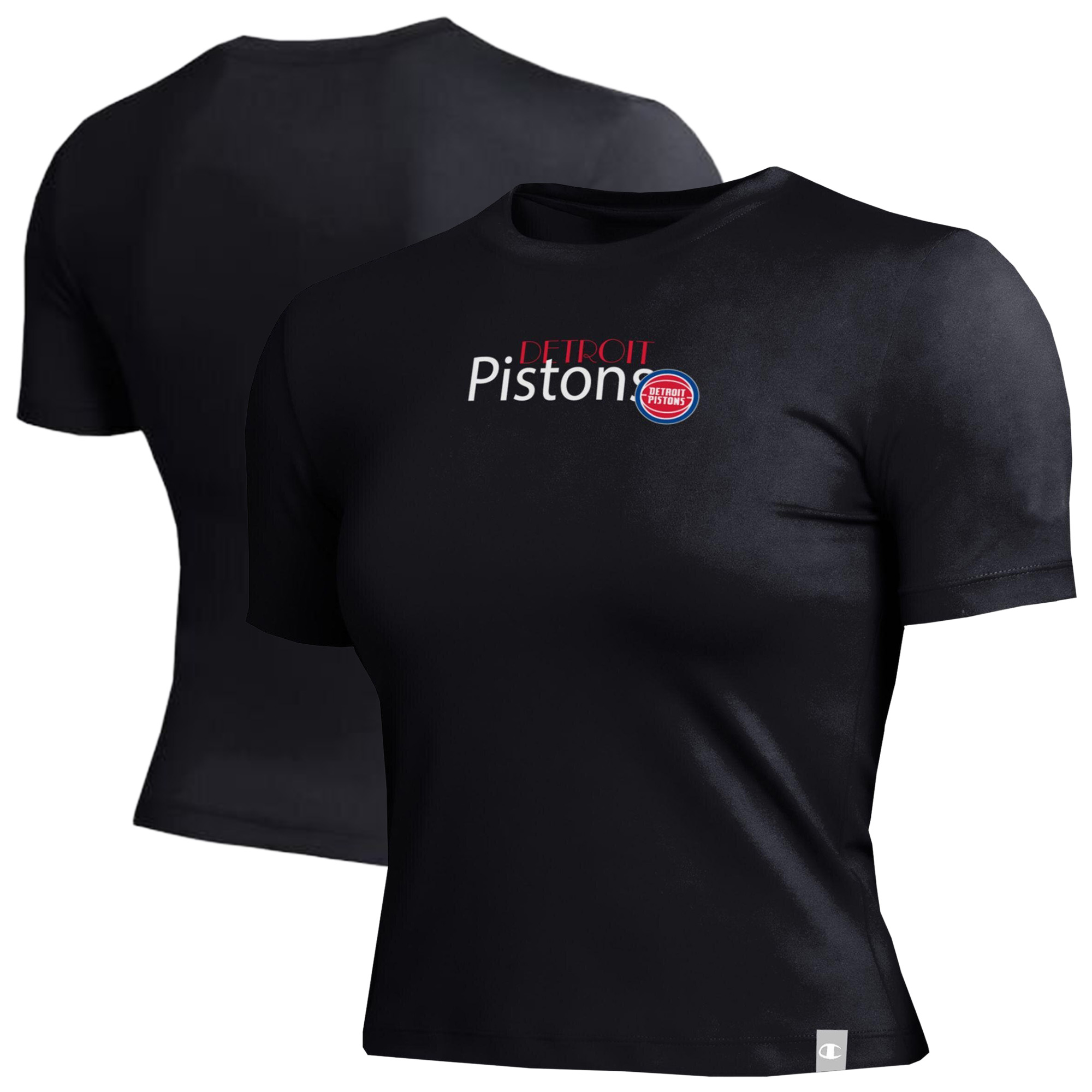 Women's Champion Black Detroit Pistons Soft Touch Fitted Cropped T-Shirt