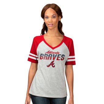 Women's G-III 4Her by Carl Banks Heather Gray Atlanta Braves Goal Line Raglan V-Neck T-Shirt