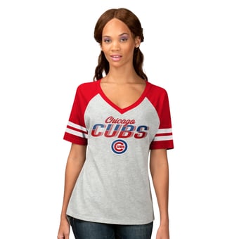 Women's G-III 4Her by Carl Banks Heather Gray Chicago Cubs Goal Line Raglan V-Neck T-Shirt