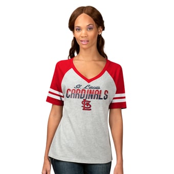 Women's G-III 4Her by Carl Banks Heather Gray St. Louis Cardinals Goal Line Raglan V-Neck T-Shirt