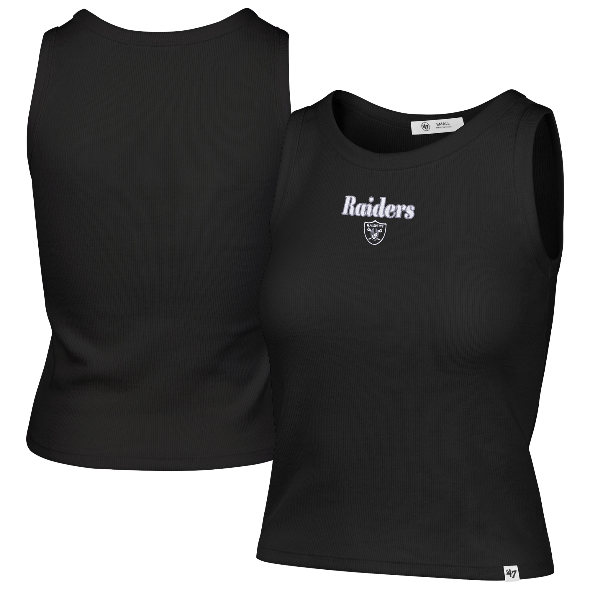 Women's '47  Black Las Vegas Raiders Cropped Straight Cut Ribbed Baby Tank Top