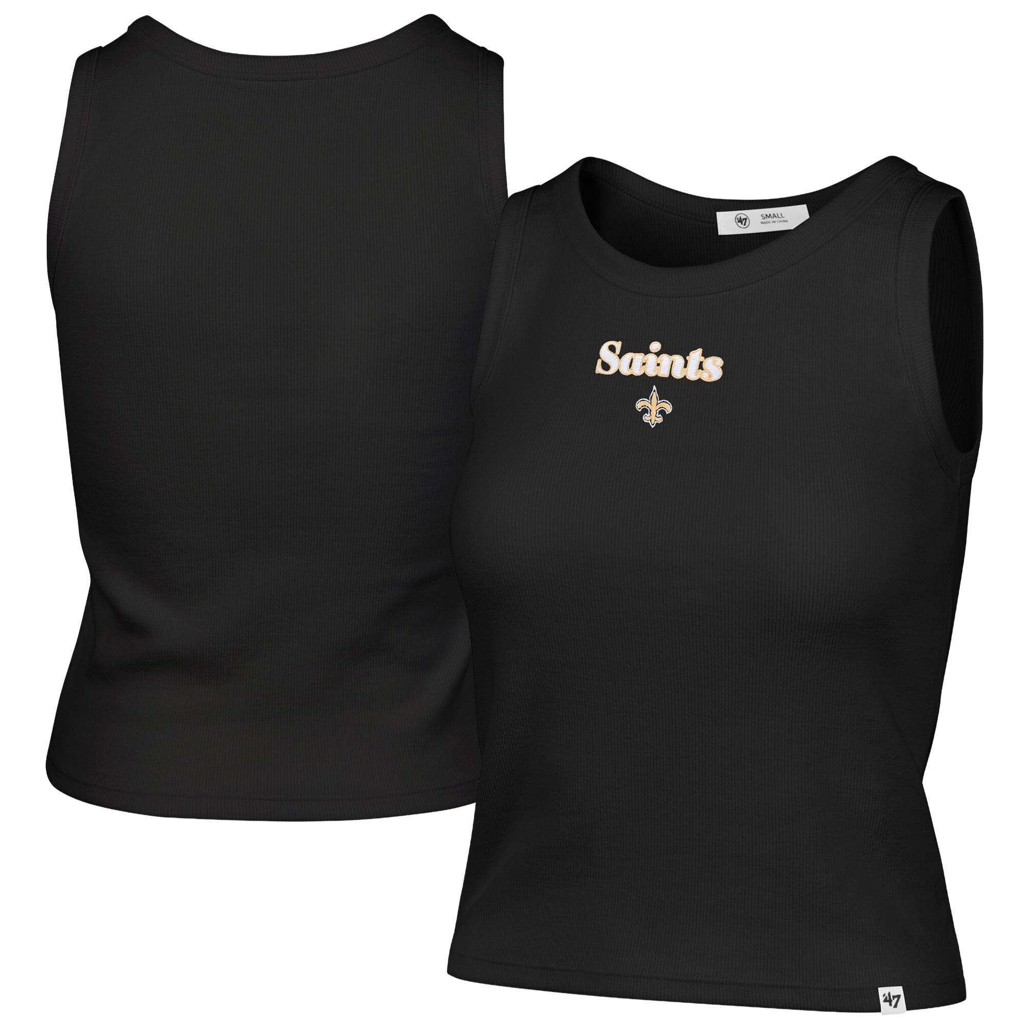 Women's '47  Black New Orleans Saints Cropped Straight Cut Ribbed Baby Tank Top