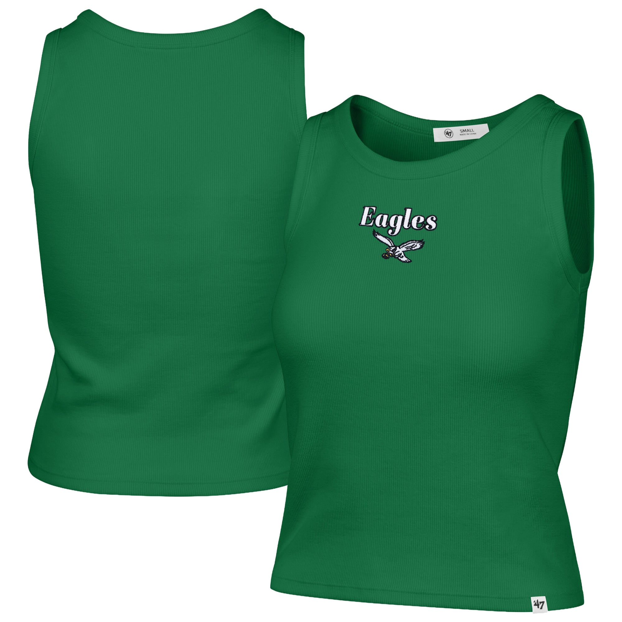 Women's '47  Kelly Green Philadelphia Eagles Cropped Straight Cut Ribbed Baby Tank Top